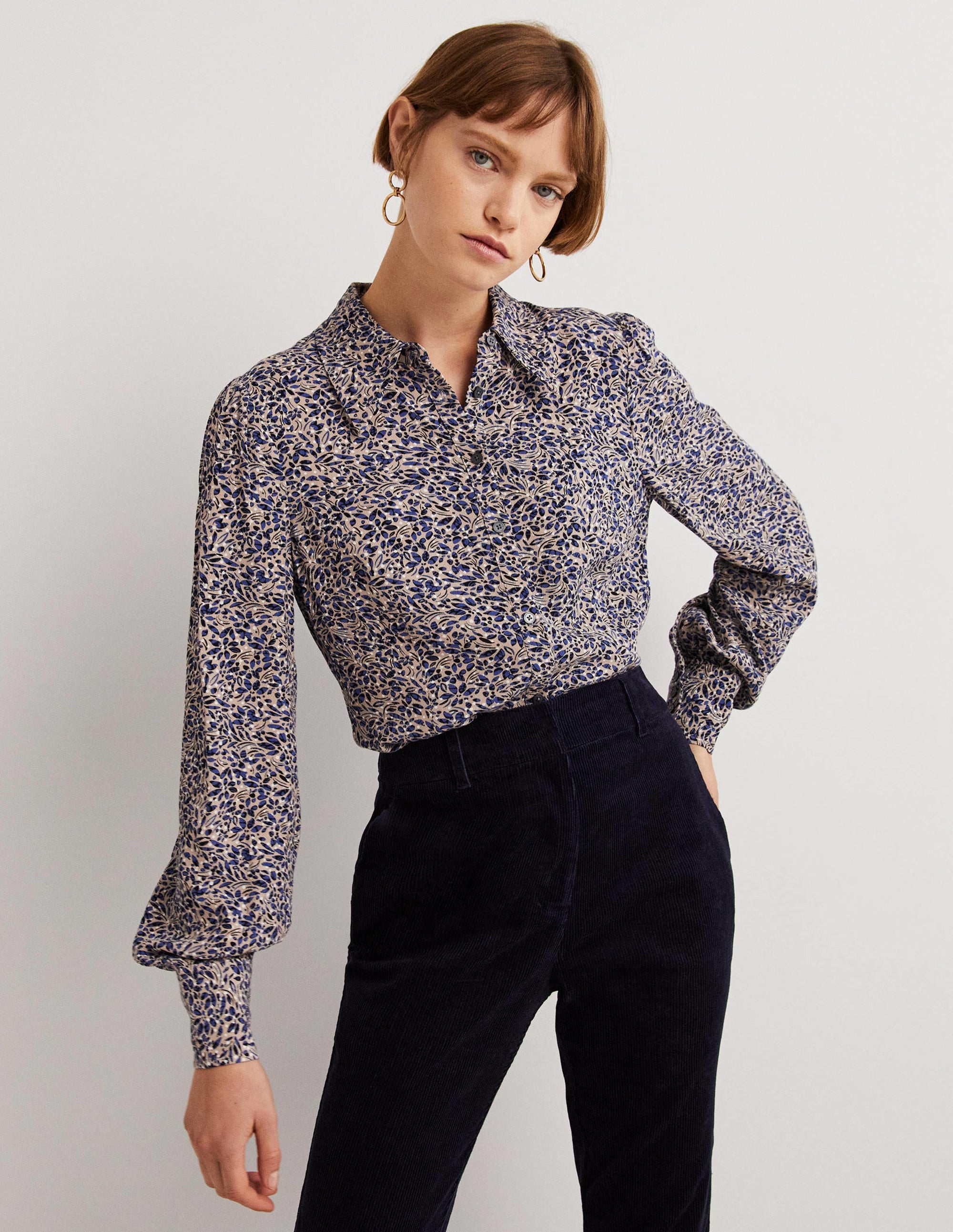Dart Detail Fitted Shirt-Persian Blue, Leaf Cluster - Image 4