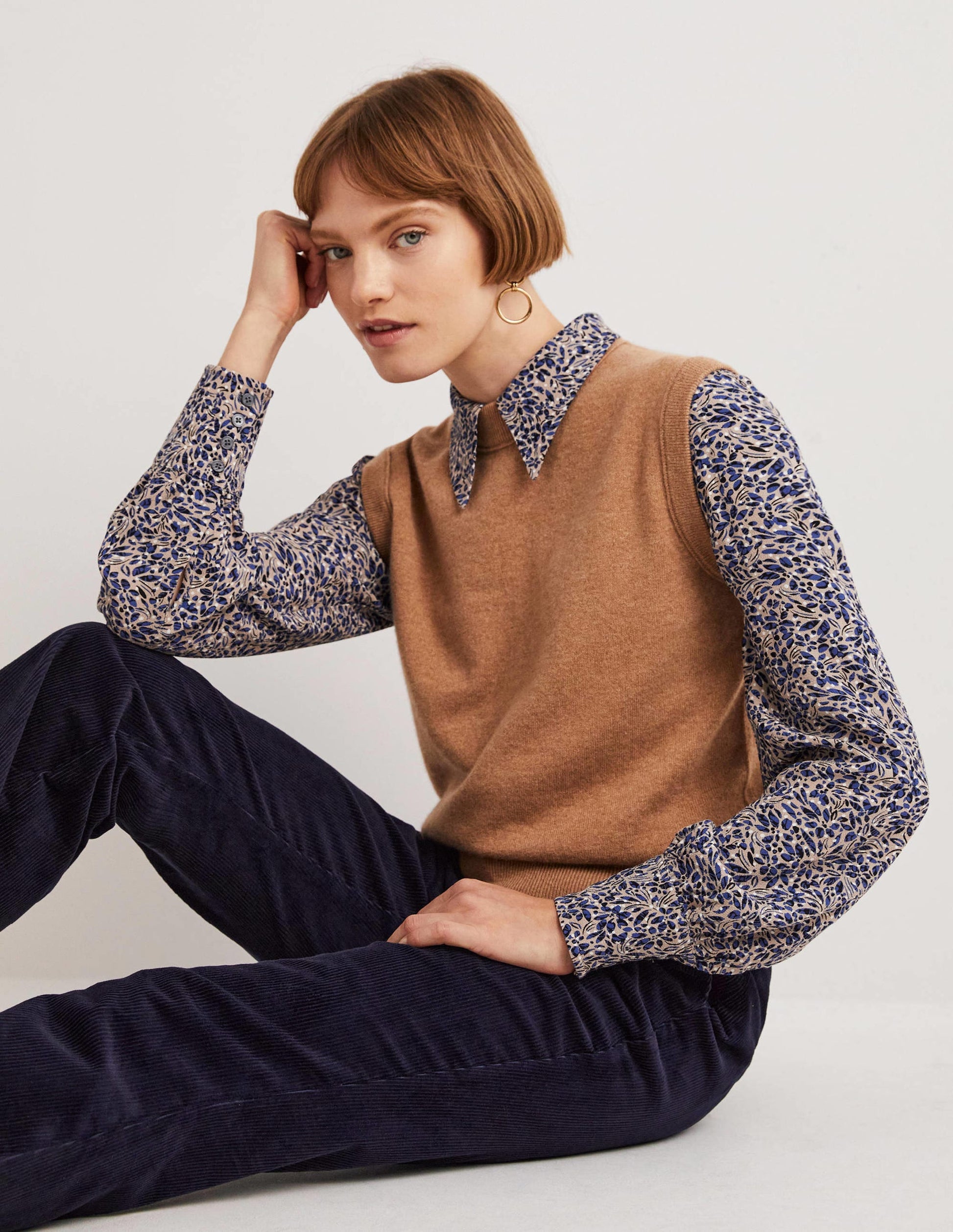 Dart Detail Fitted Shirt-Persian Blue, Leaf Cluster-5