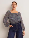 Square Neck Printed Top-Seaweed, Wild Vine