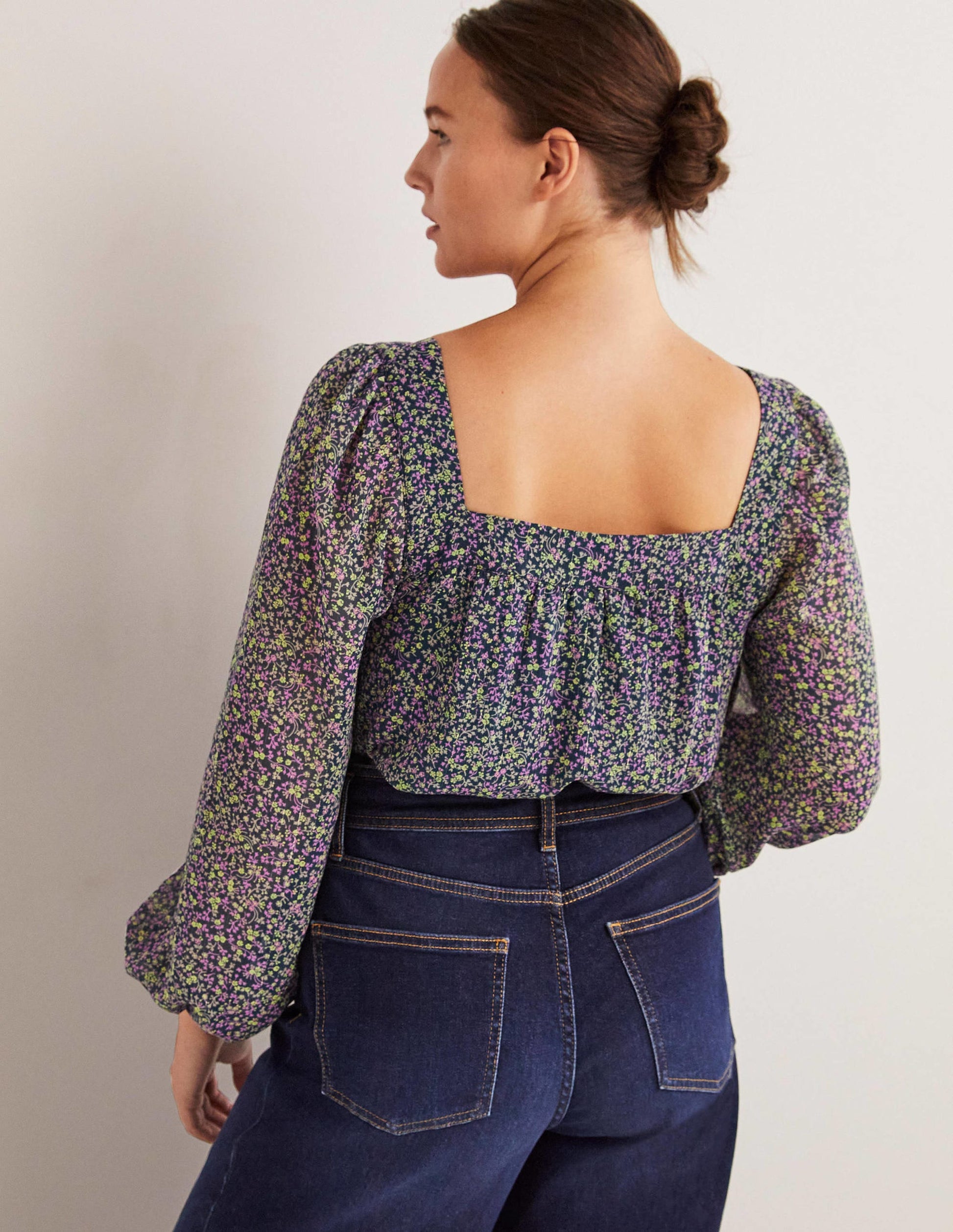 Square Neck Printed Top-Seaweed, Wild Vine-3