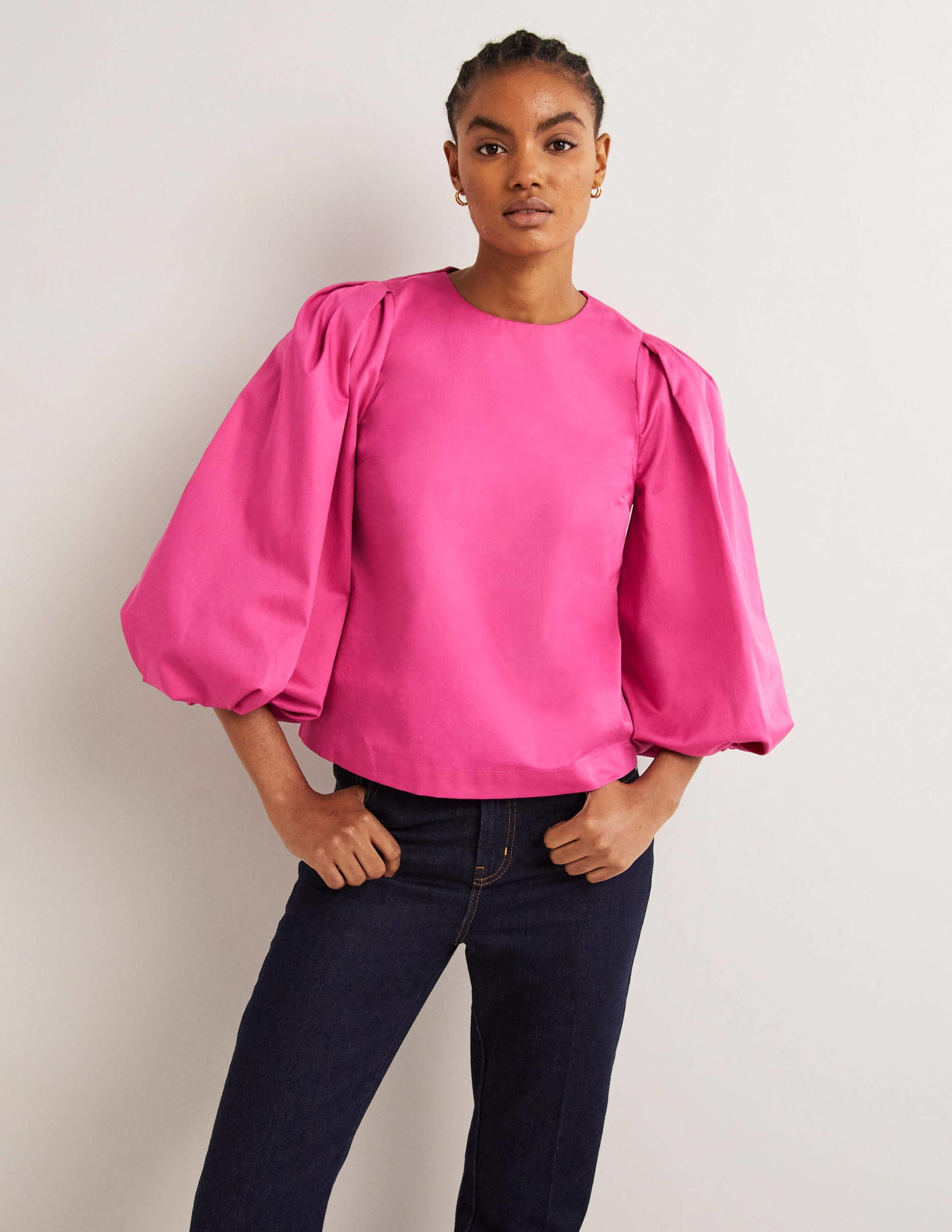 Puff Sleeve Cotton Top-Wild Watermelon Pink-1