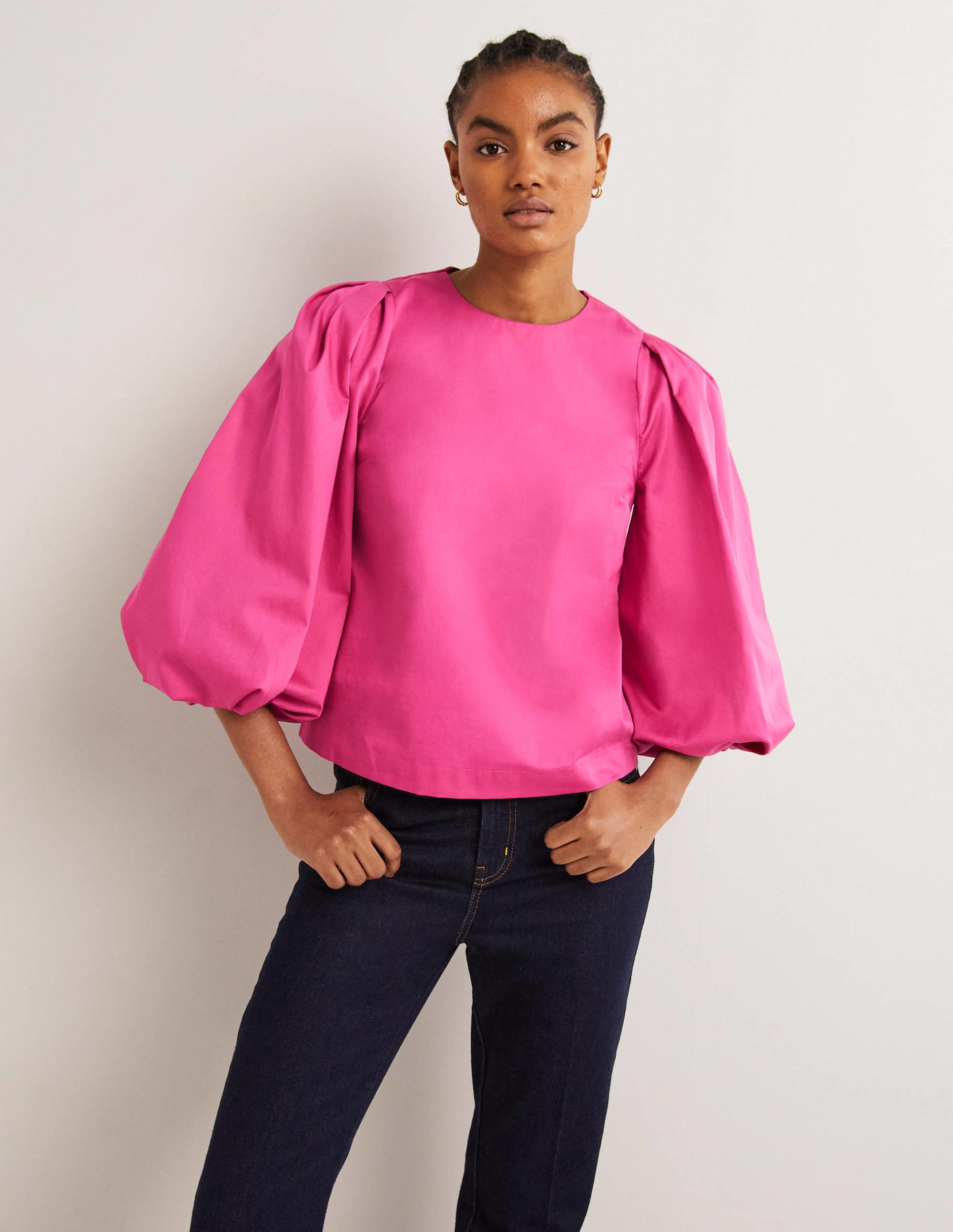 Top en coton à manches bouffantes-Rose pastèque sauvage - Image 1