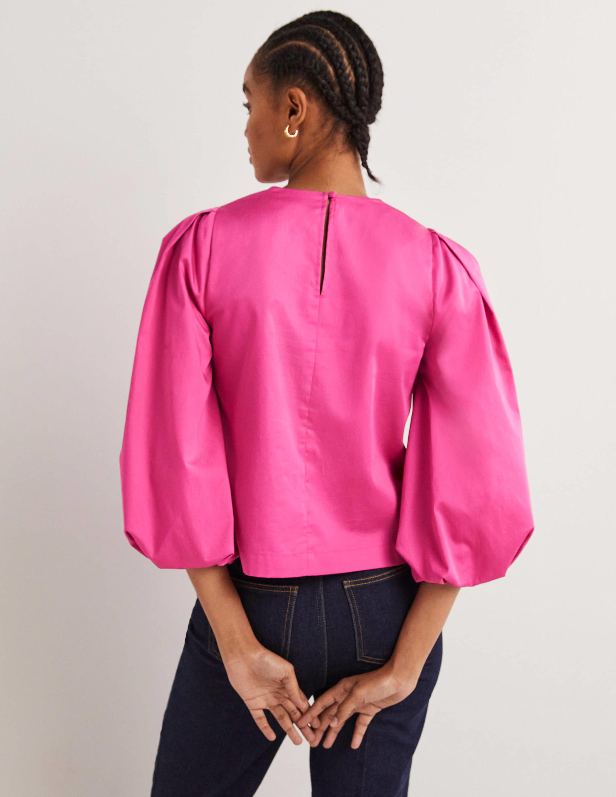 Top en coton à manches bouffantes-Rose pastèque sauvage - Image 3