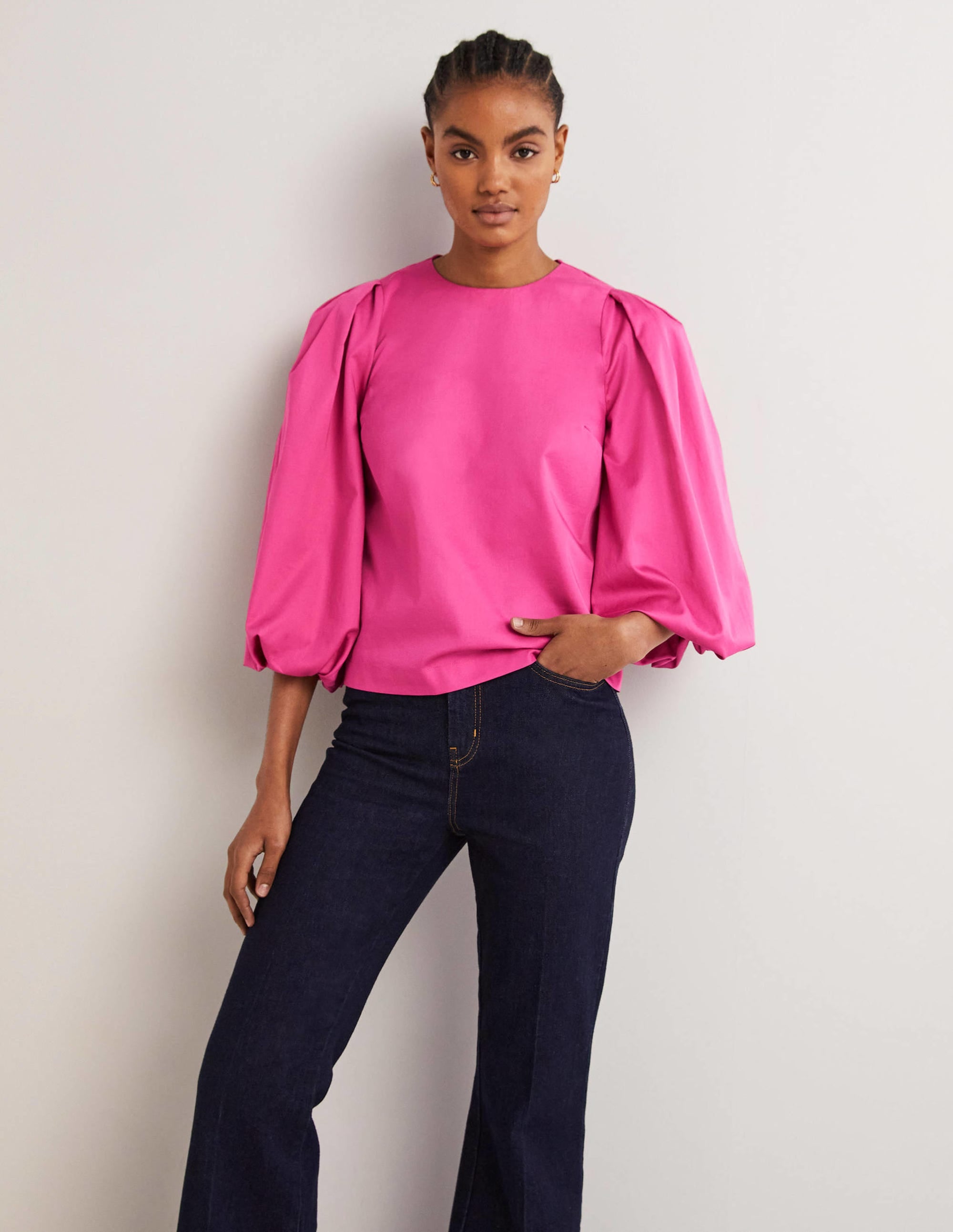 Top en coton à manches bouffantes-Rose pastèque sauvage - Image 4