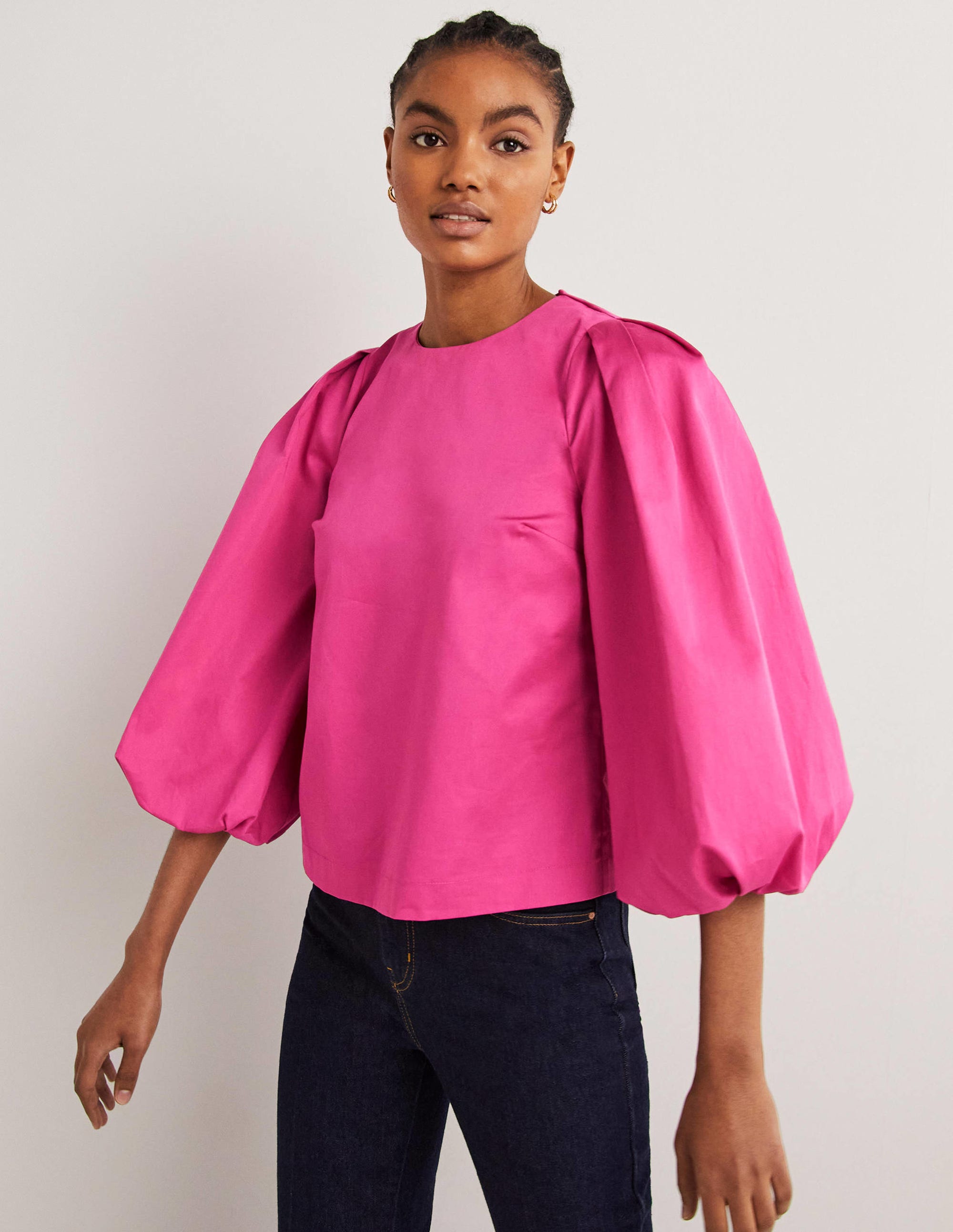 Top en coton à manches bouffantes-Rose pastèque sauvage - Image 5