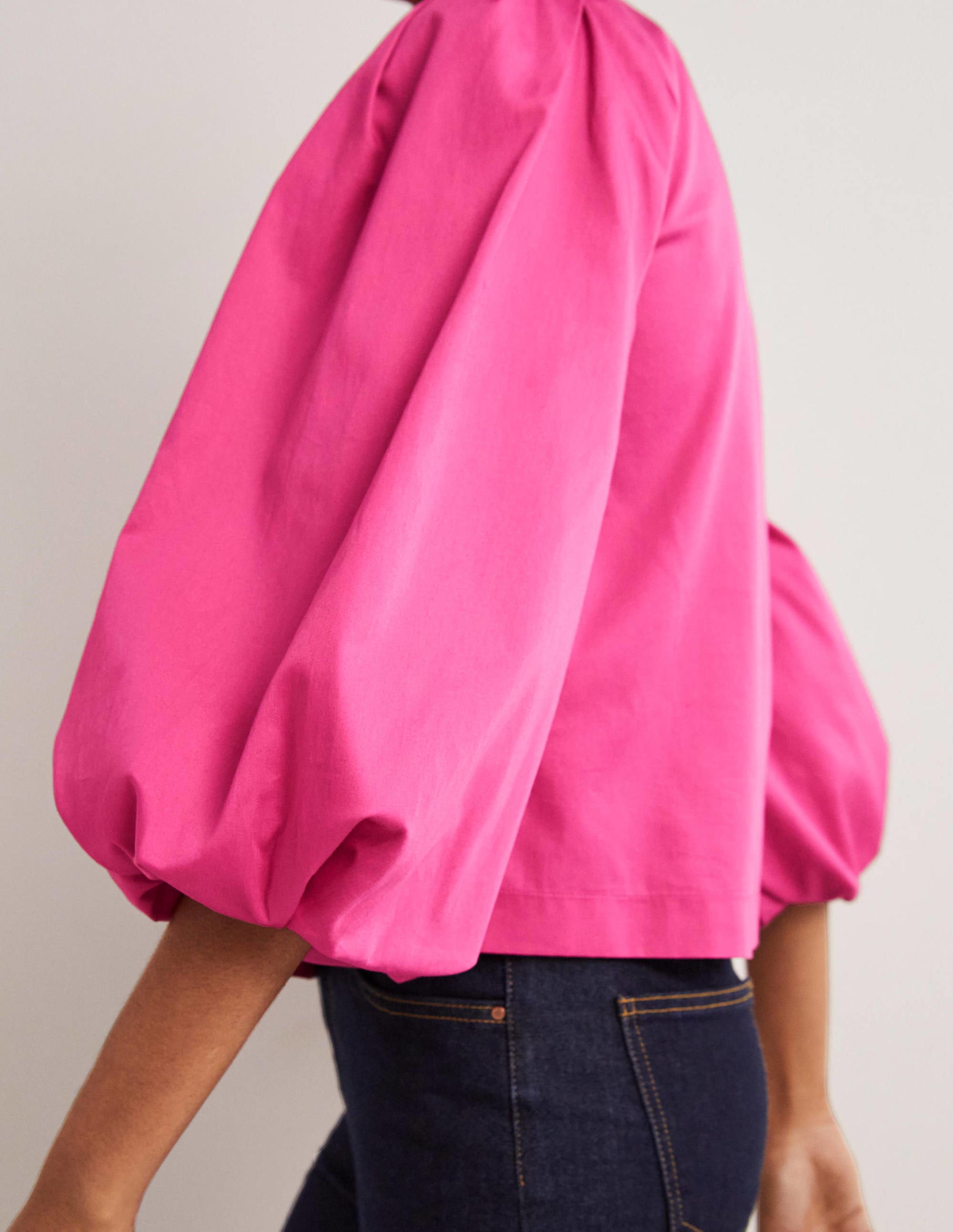 Top en coton à manches bouffantes-Rose pastèque sauvage - Image 6