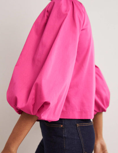 Puff Sleeve Cotton Top-Wild Watermelon Pink-6