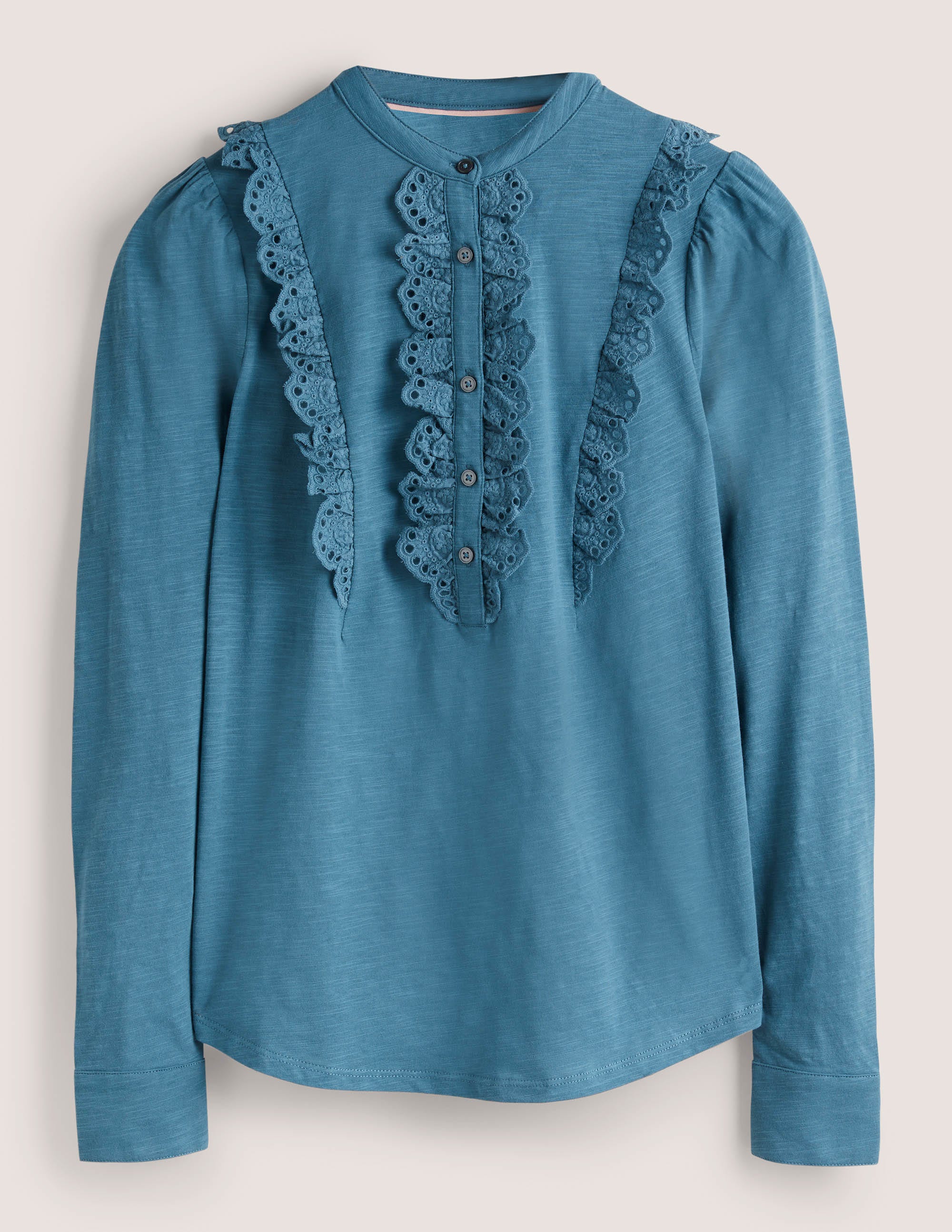 Jerseyoberteil mit Lochstickerei-Rüschen-Offiziersblau - Image 5