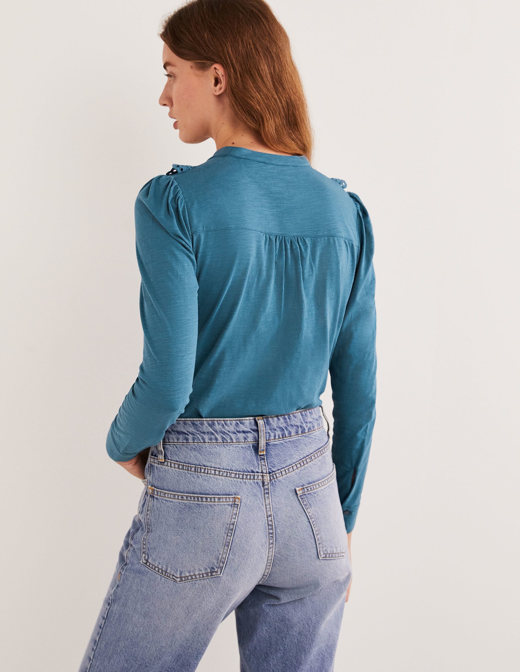 Jerseyoberteil mit Lochstickerei-Rüschen-Offiziersblau - Image 3