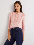 Top volanté en jersey avec broderie anglaise-Rose milkshake