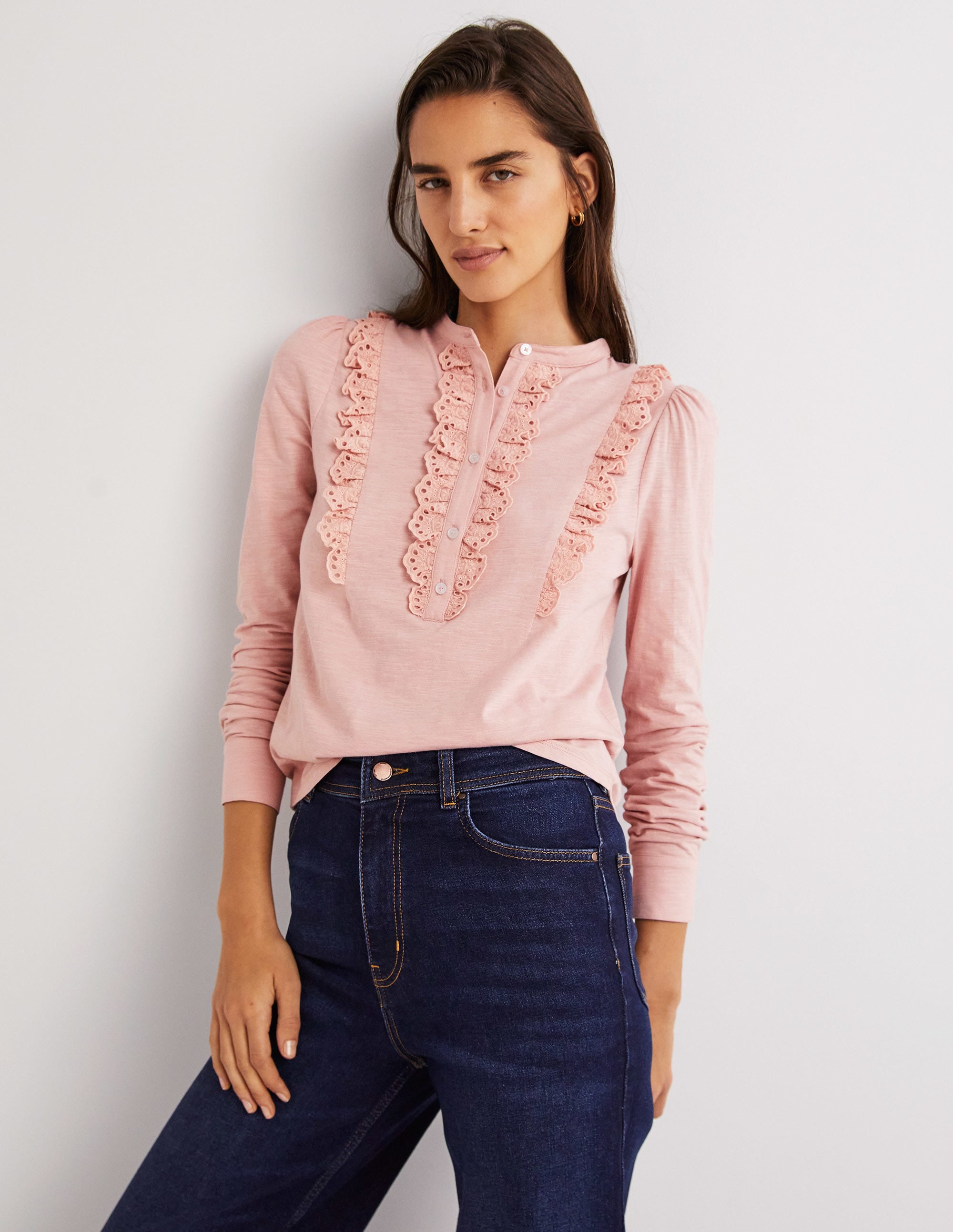 Top volanté en jersey avec broderie anglaise-Rose milkshake - Image 1