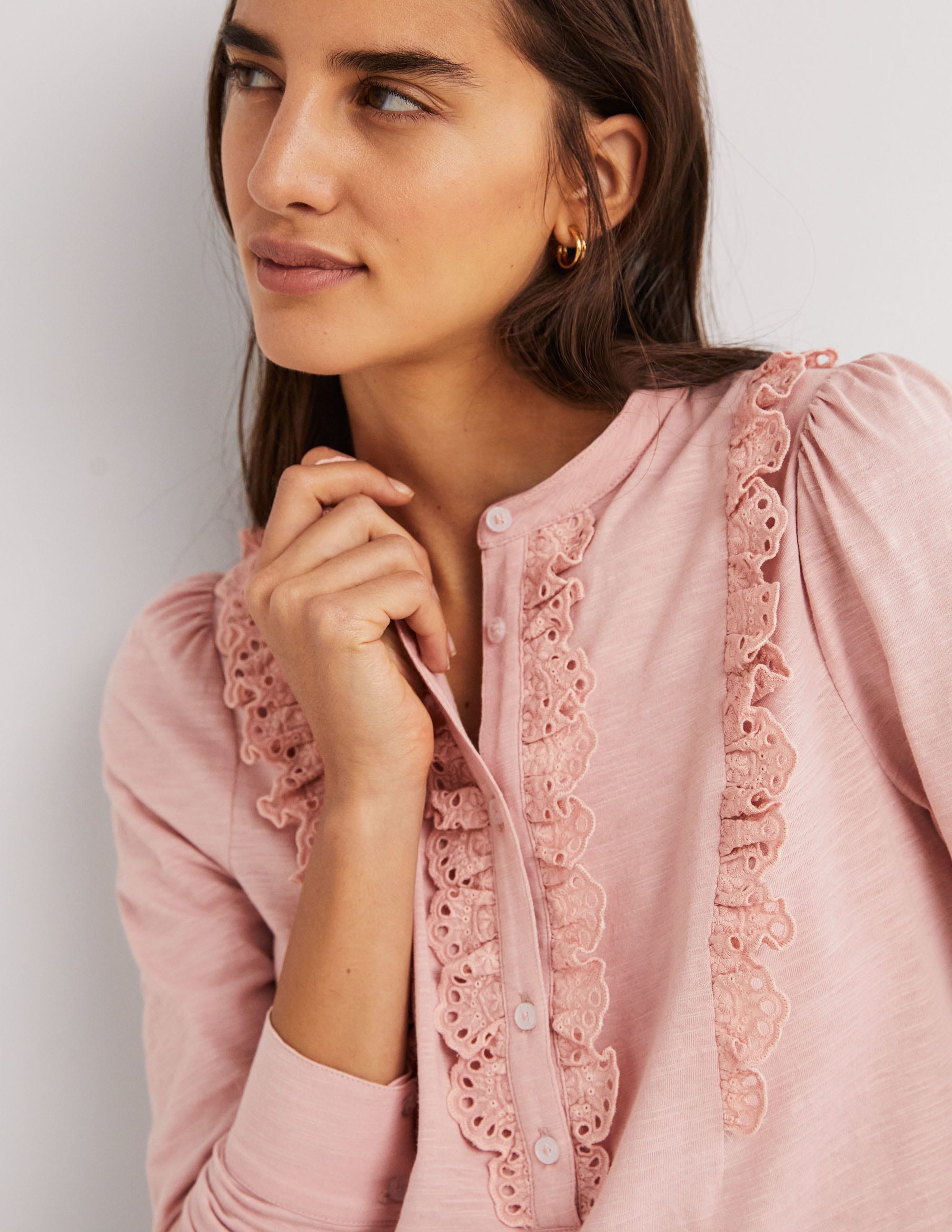 Top volanté en jersey avec broderie anglaise-Rose milkshake - Image 2