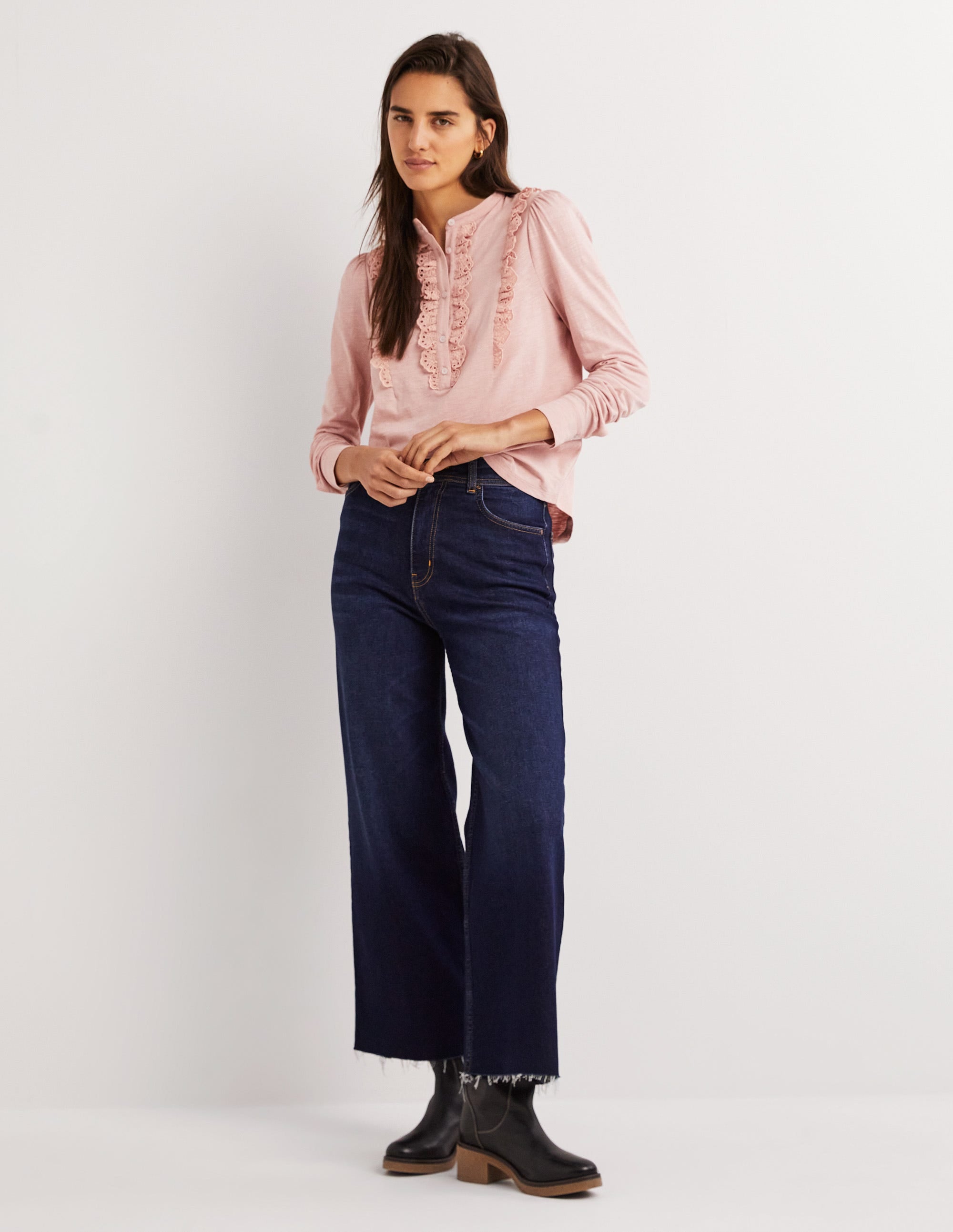 Top volanté en jersey avec broderie anglaise-Rose milkshake - Image 4