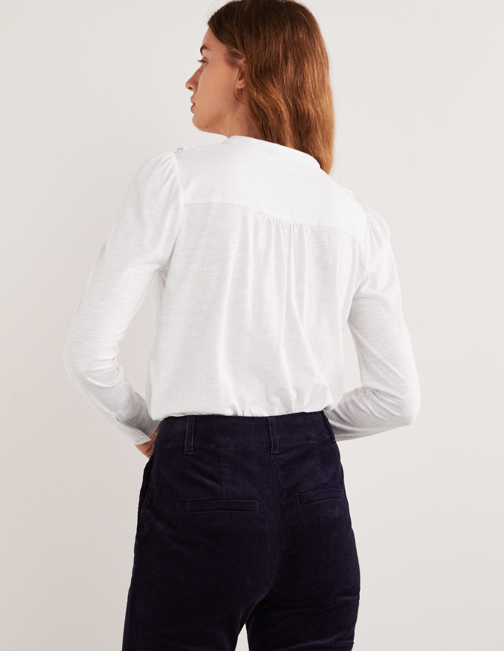 Broderie Ruffle Jersey Top-White-3
