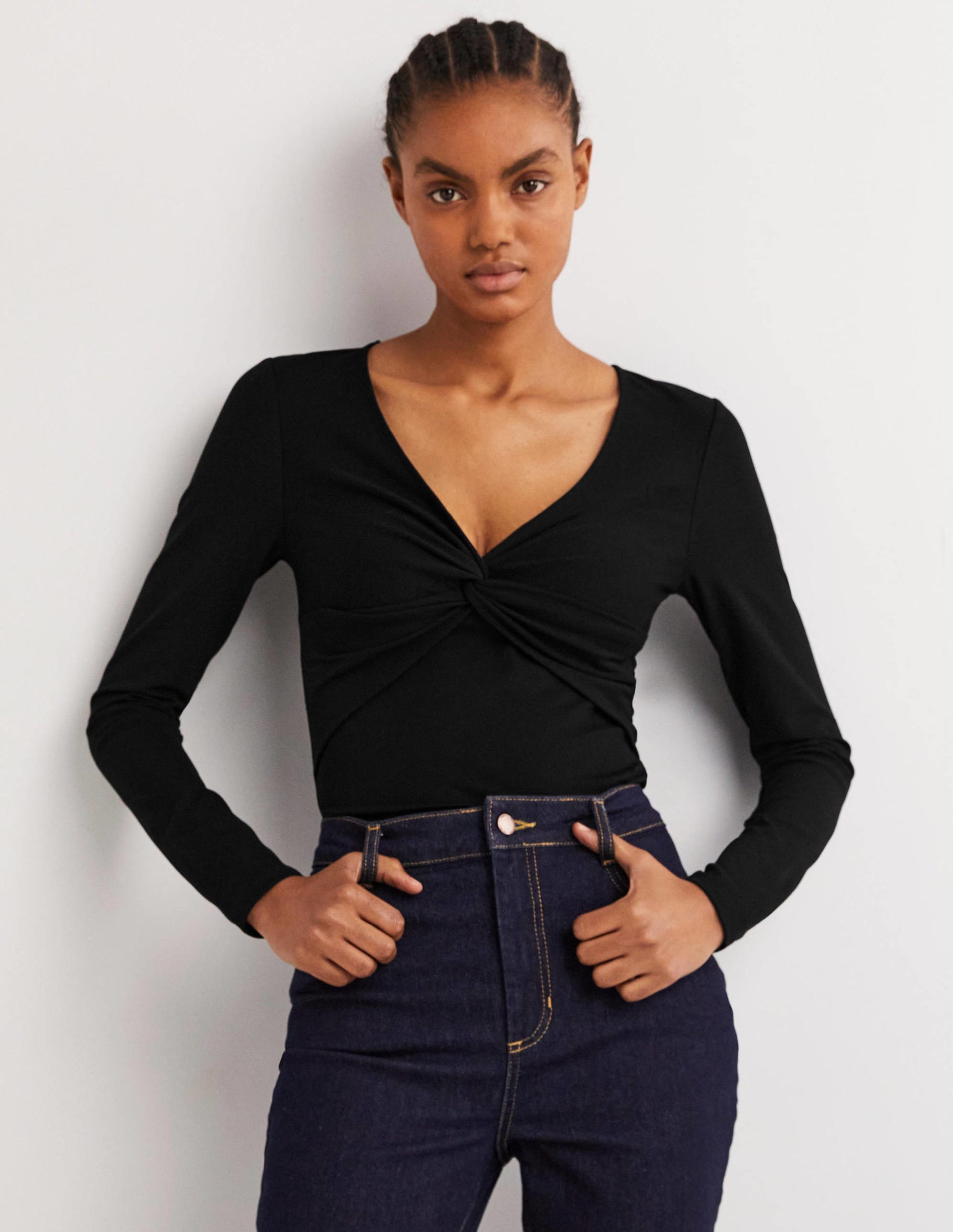 Ponte Twist Front Jersey Top-Black-1