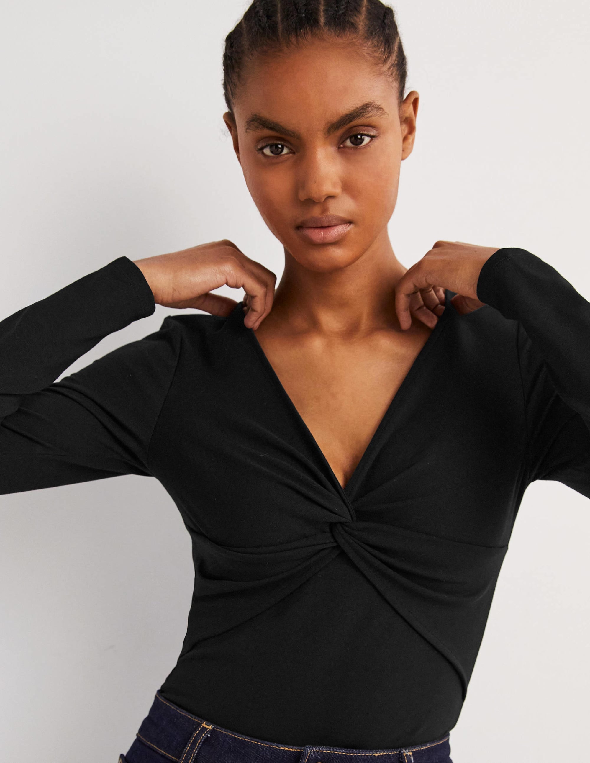 Ponte Twist Front Jersey Top-Black - Image 4