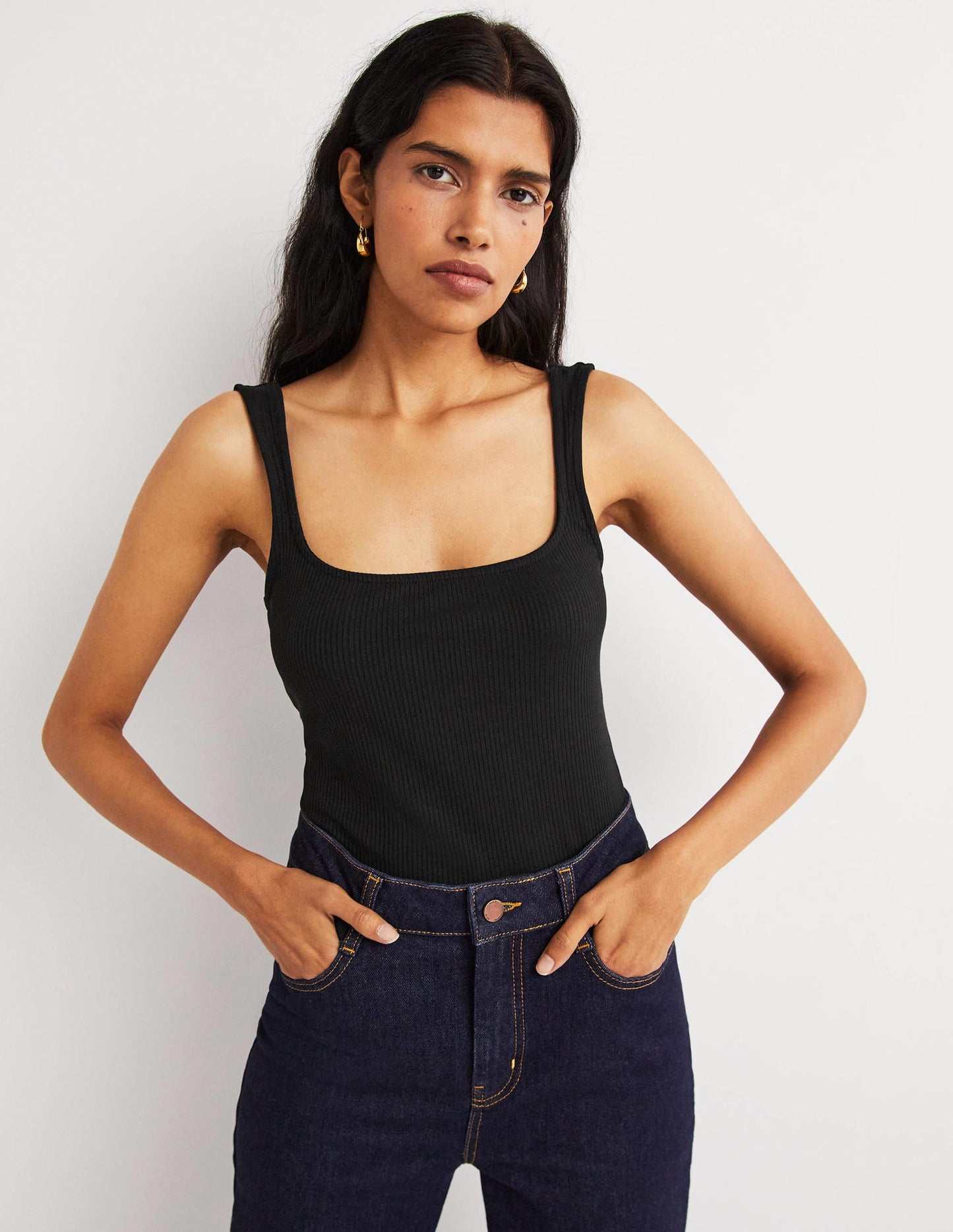 Geripptes Jersey-Top-Schwarz