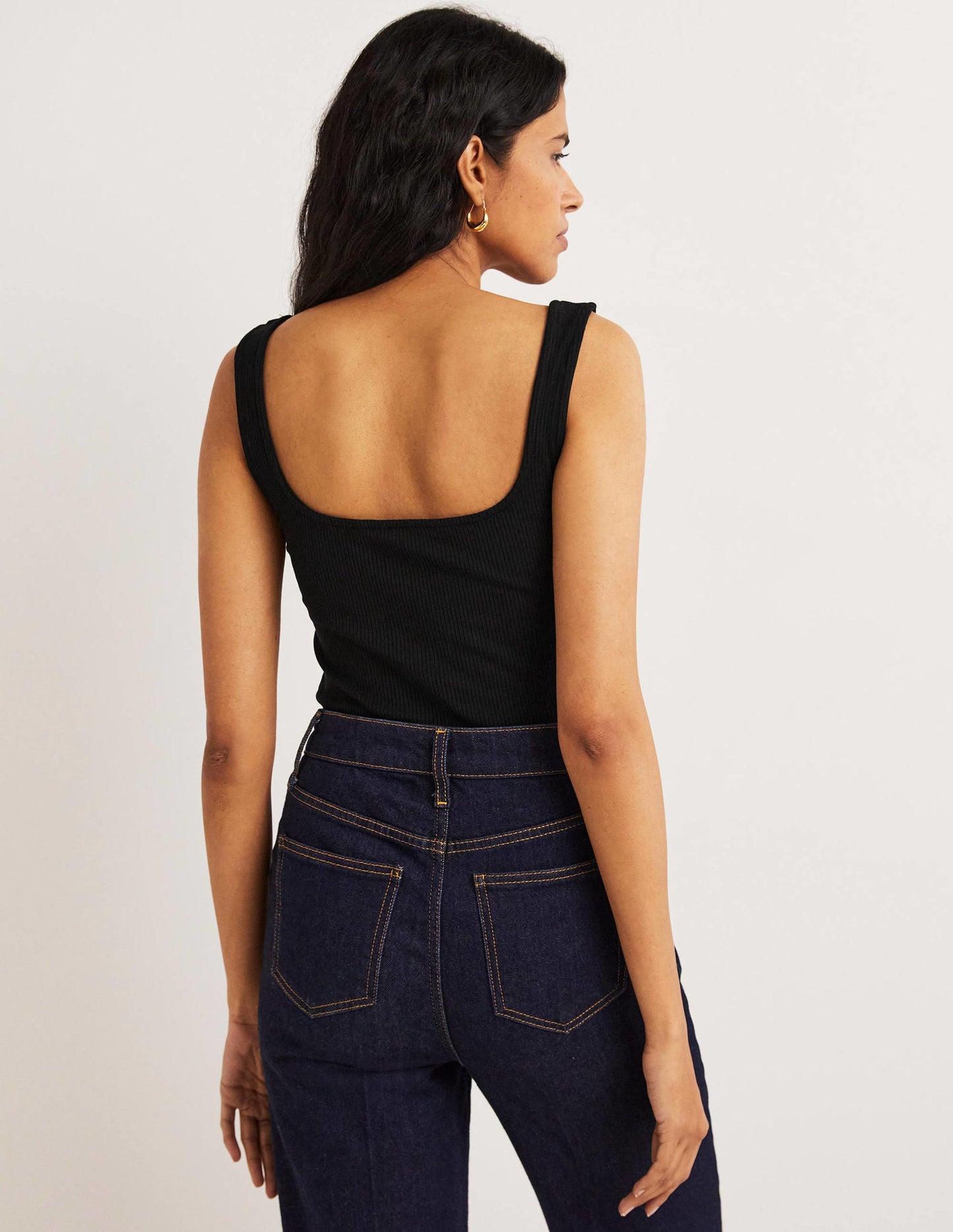 Geripptes Jersey-Top-Schwarz