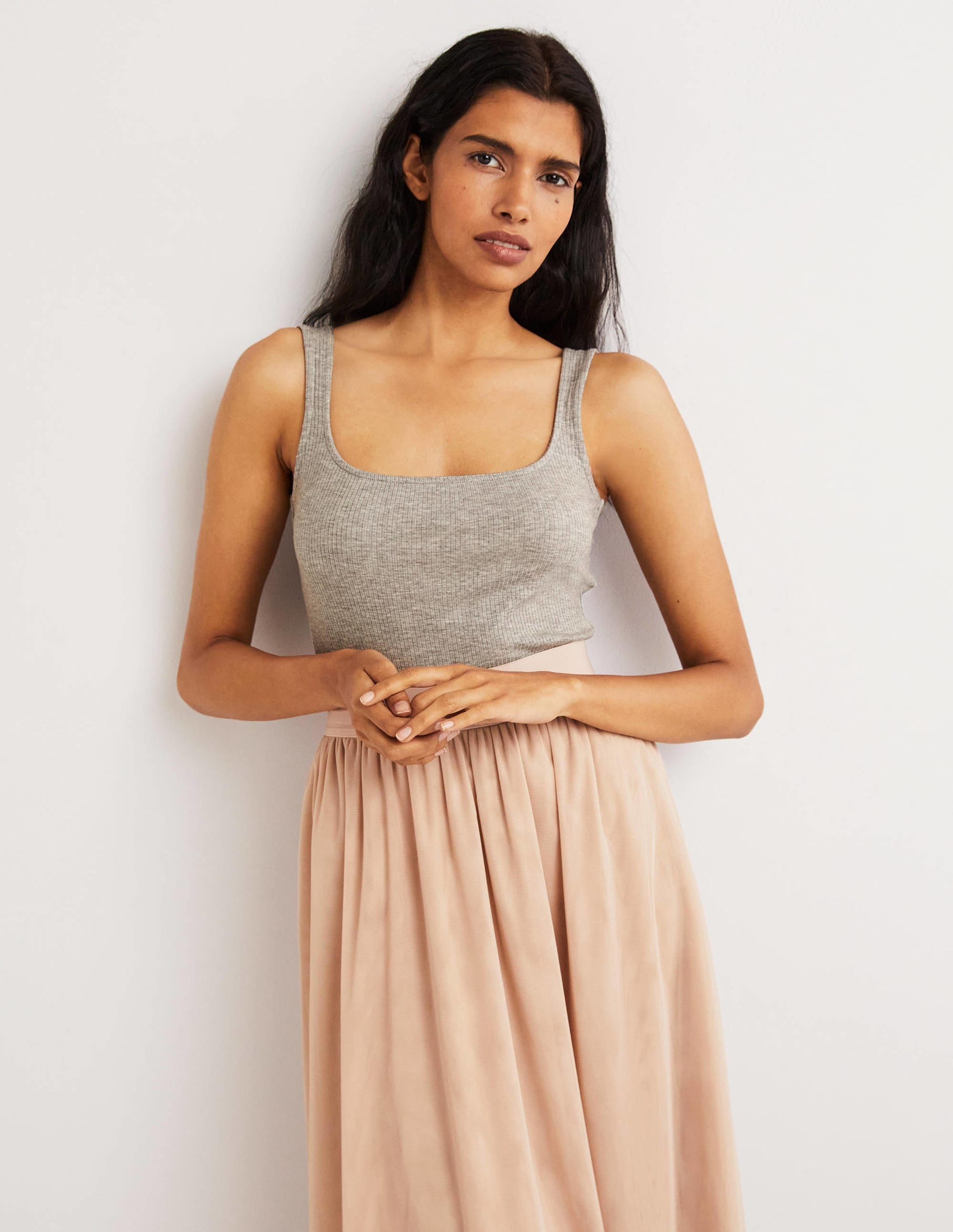 Geripptes Jersey-Top-Grau Meliert - Image 1