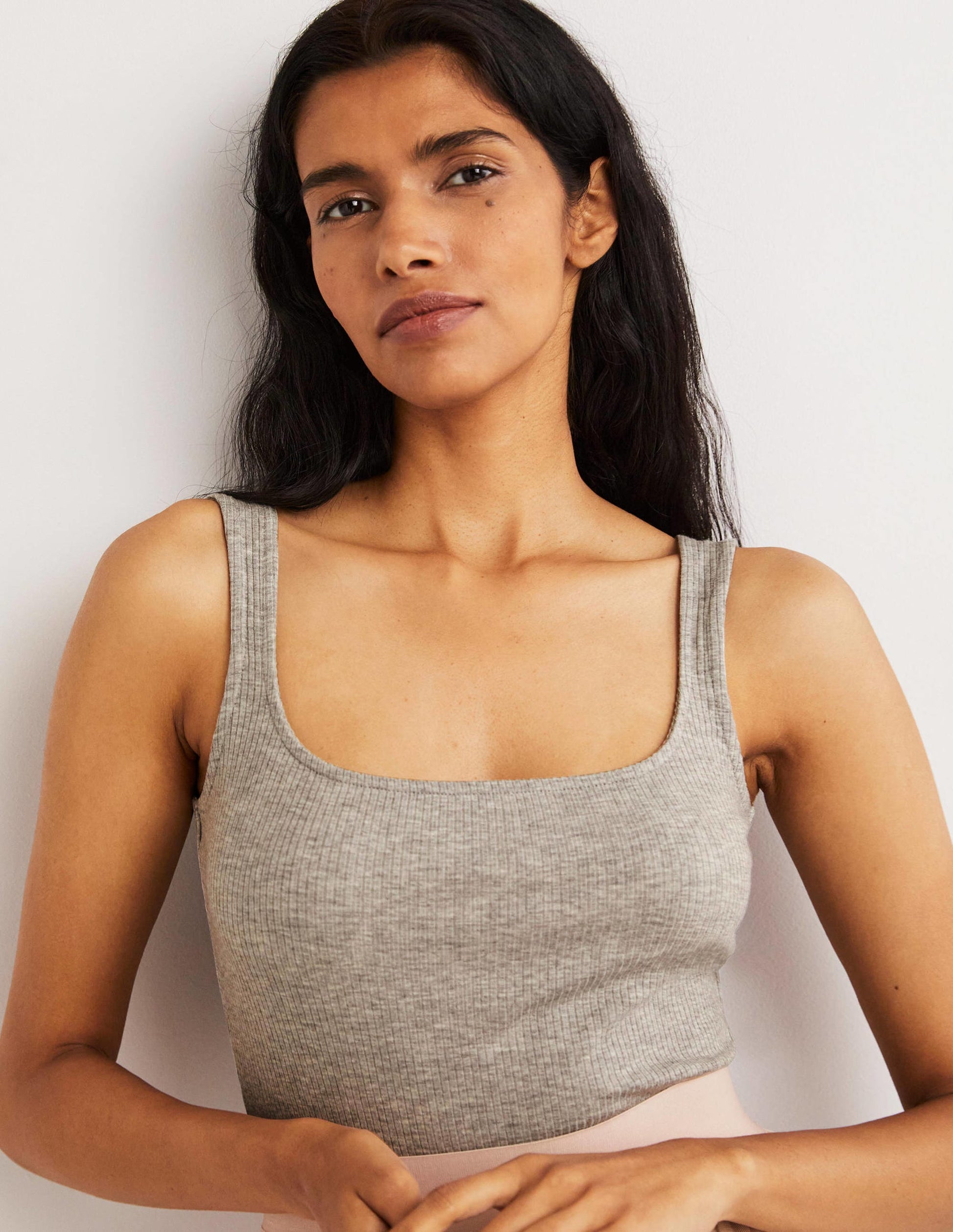 Geripptes Jersey-Top-Grau Meliert-2