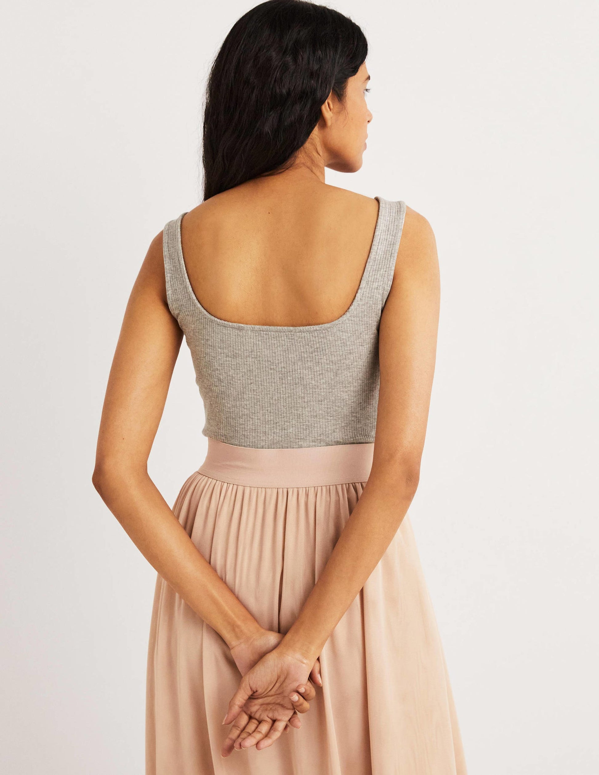 Geripptes Jersey-Top-Grau Meliert-3