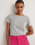 T-shirt col rond en jersey-Gris chiné