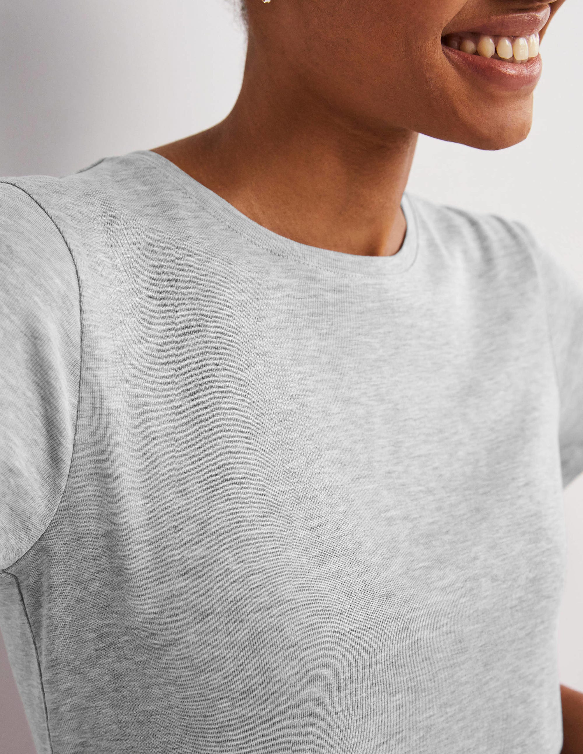 T-shirt col rond en jersey-Gris chiné - Image 2