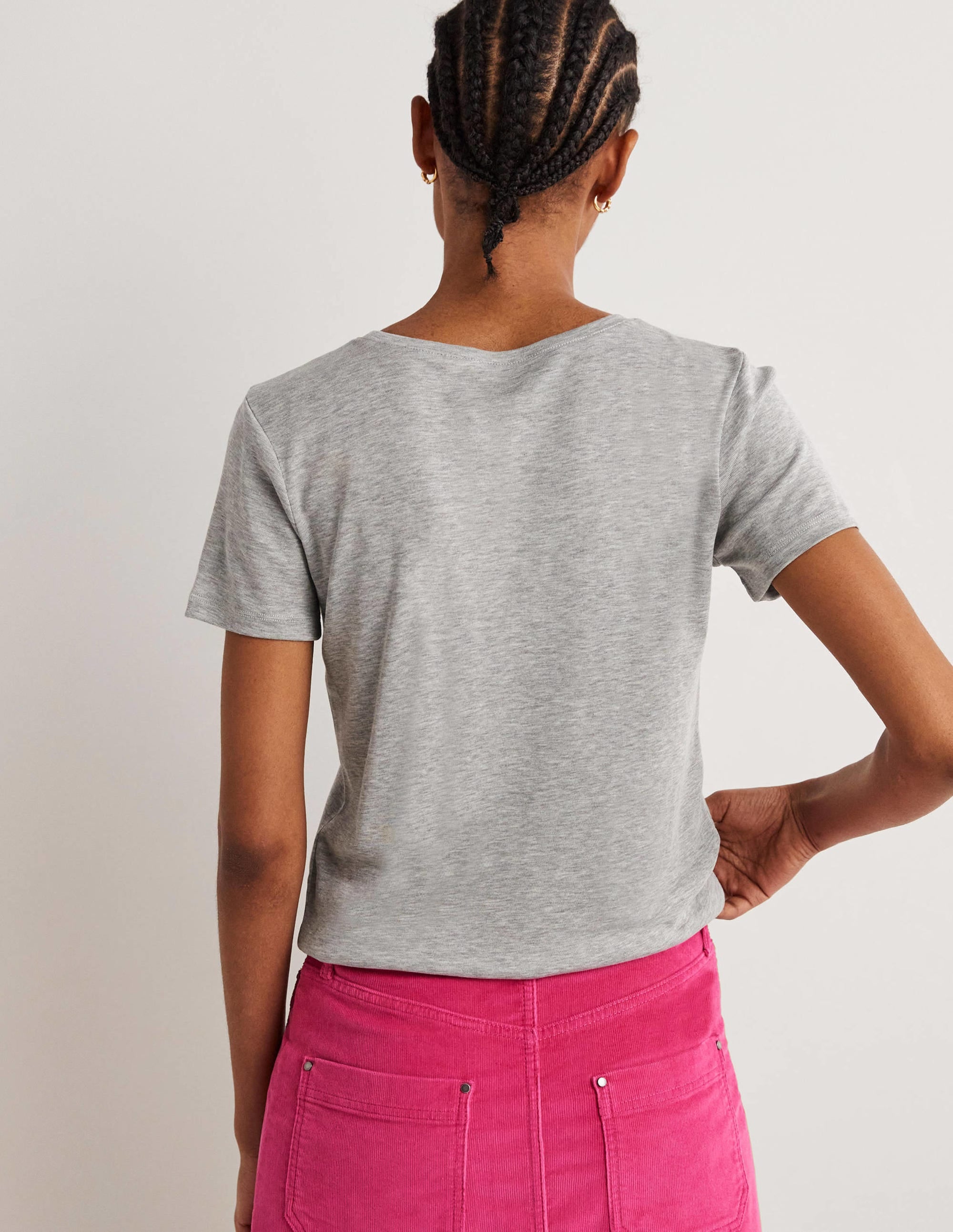 T-shirt col rond en jersey-Gris chiné - Image 3