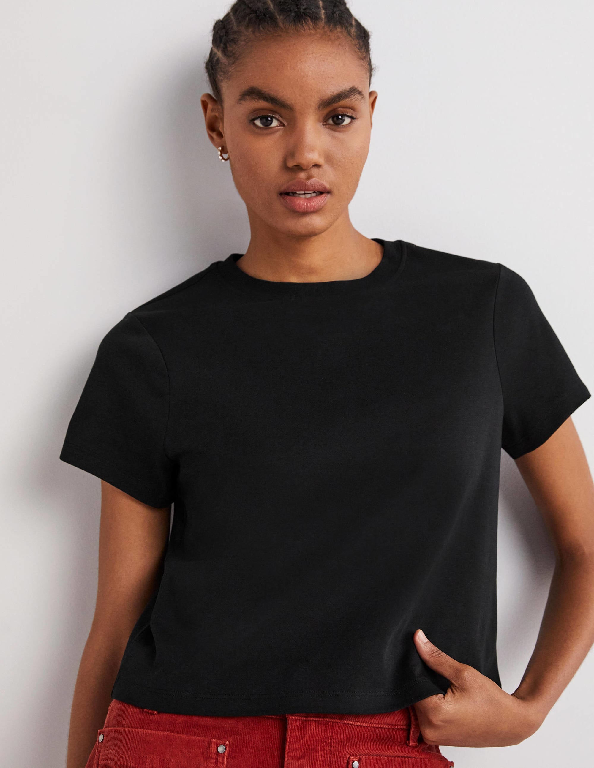 Kurz geschnittenes Baumwoll-T-Shirt-Schwarz - Image 5
