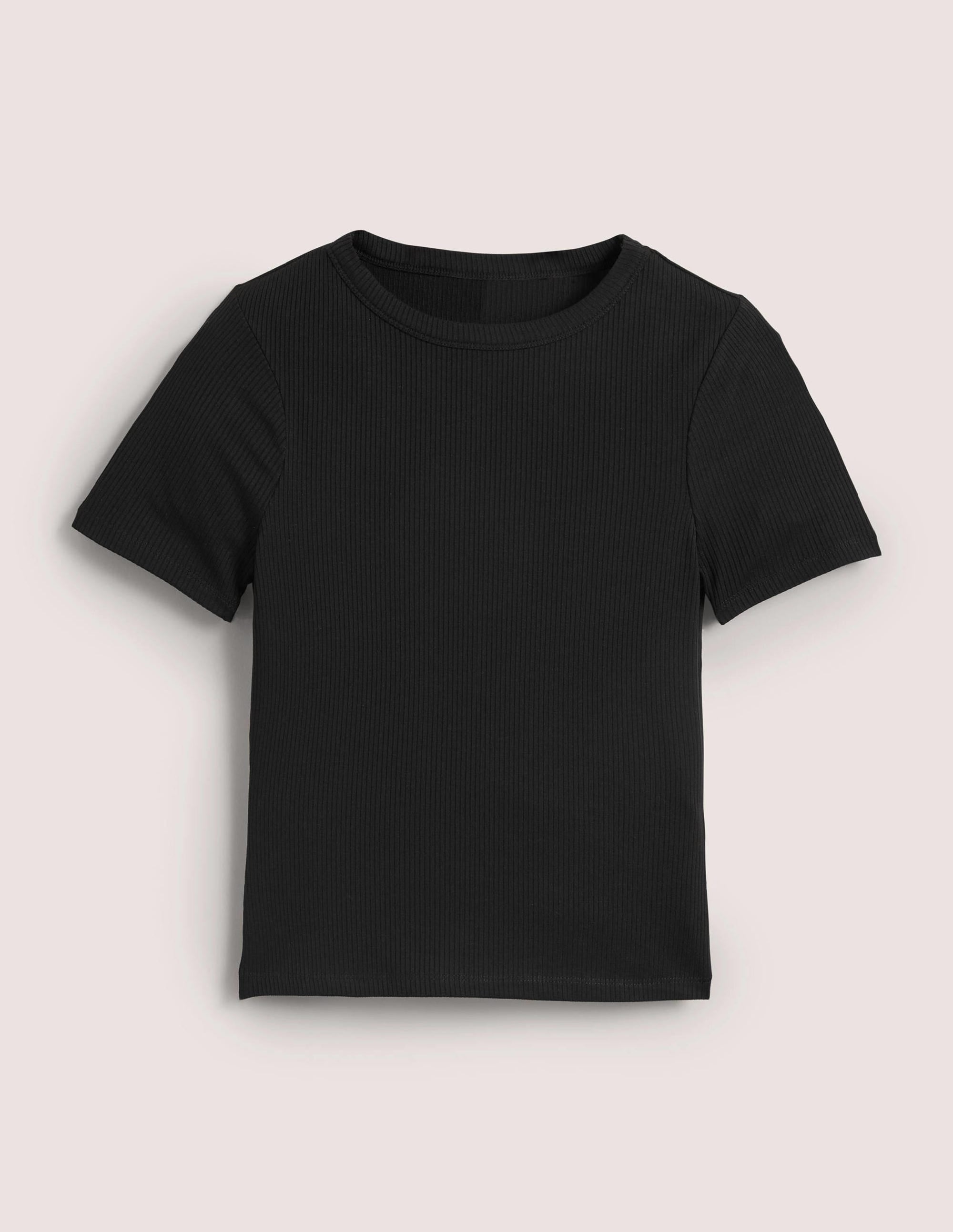 T-shirt ajusté et côtelé à col rond-Noir - Image 6