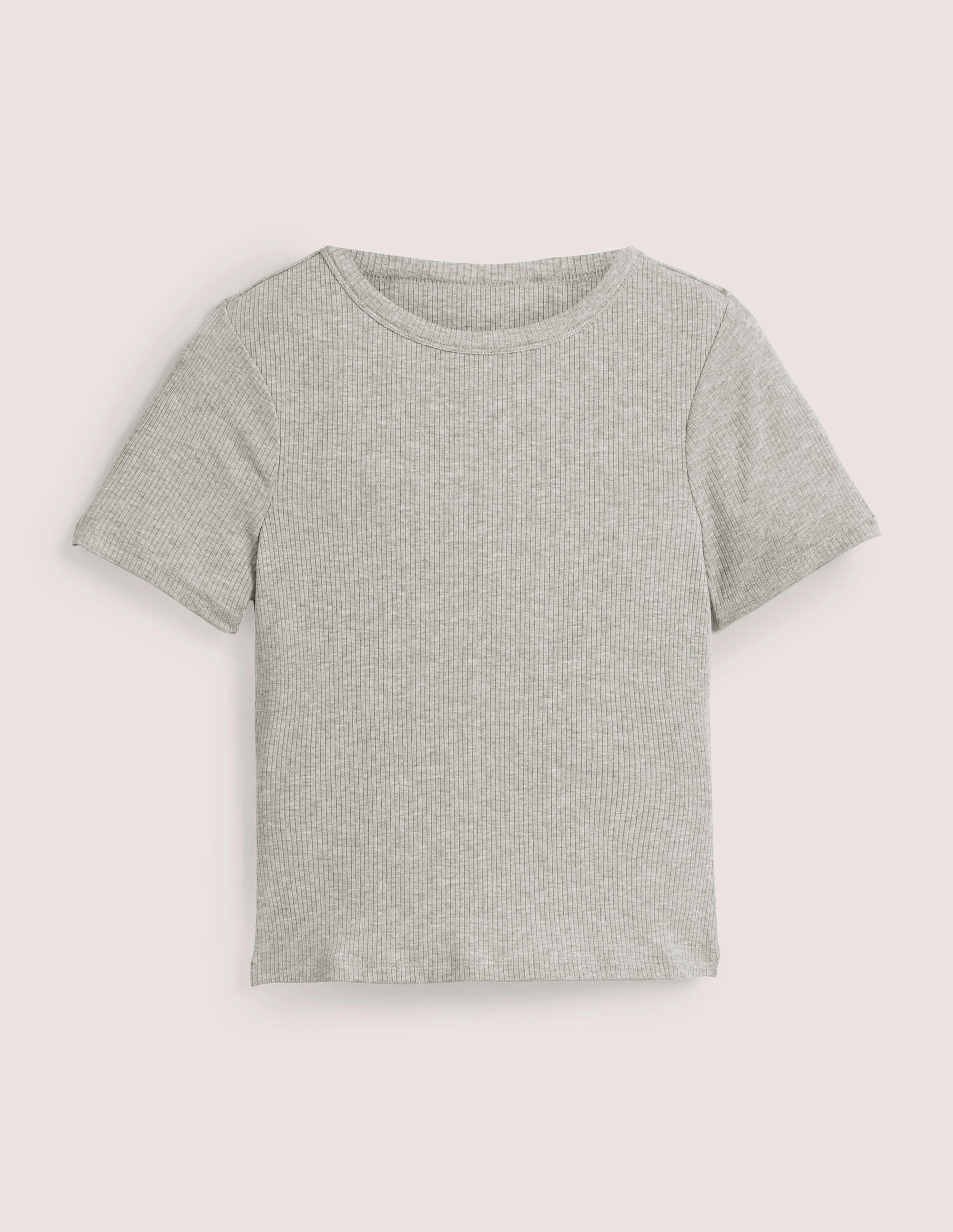 Geripptes T-Shirt mit Rundhalsausschnitt-Grau Meliert - Image 5