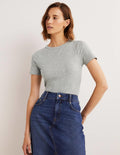 Geripptes T-Shirt mit Rundhalsausschnitt-Grau Meliert