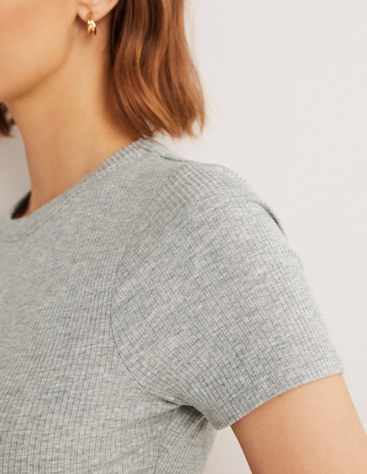 Geripptes T-Shirt mit Rundhalsausschnitt-Grau Meliert-2