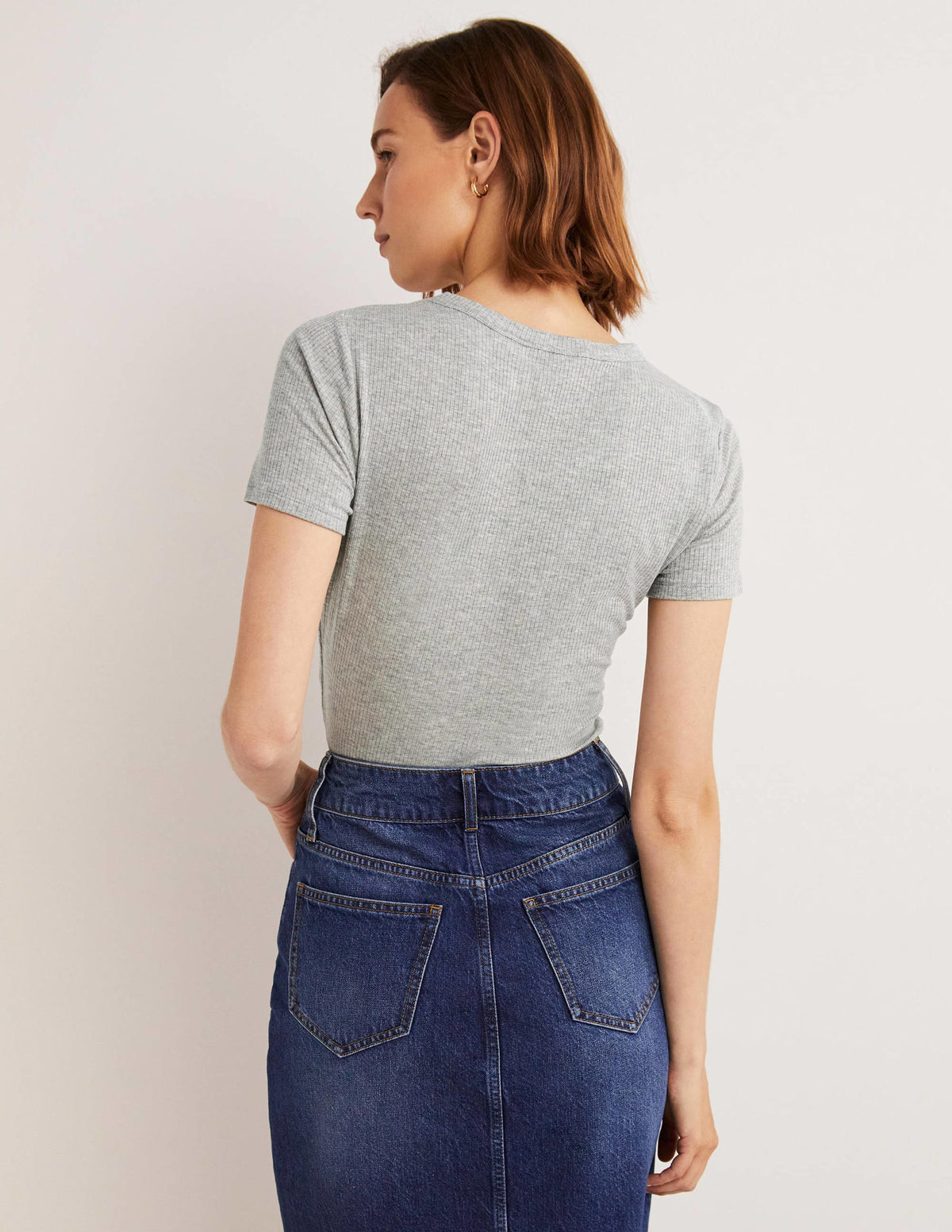 Geripptes T-Shirt mit Rundhalsausschnitt-Grau Meliert-4