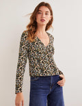 Printed V-Neck Top-Basil, Floret Meadow
