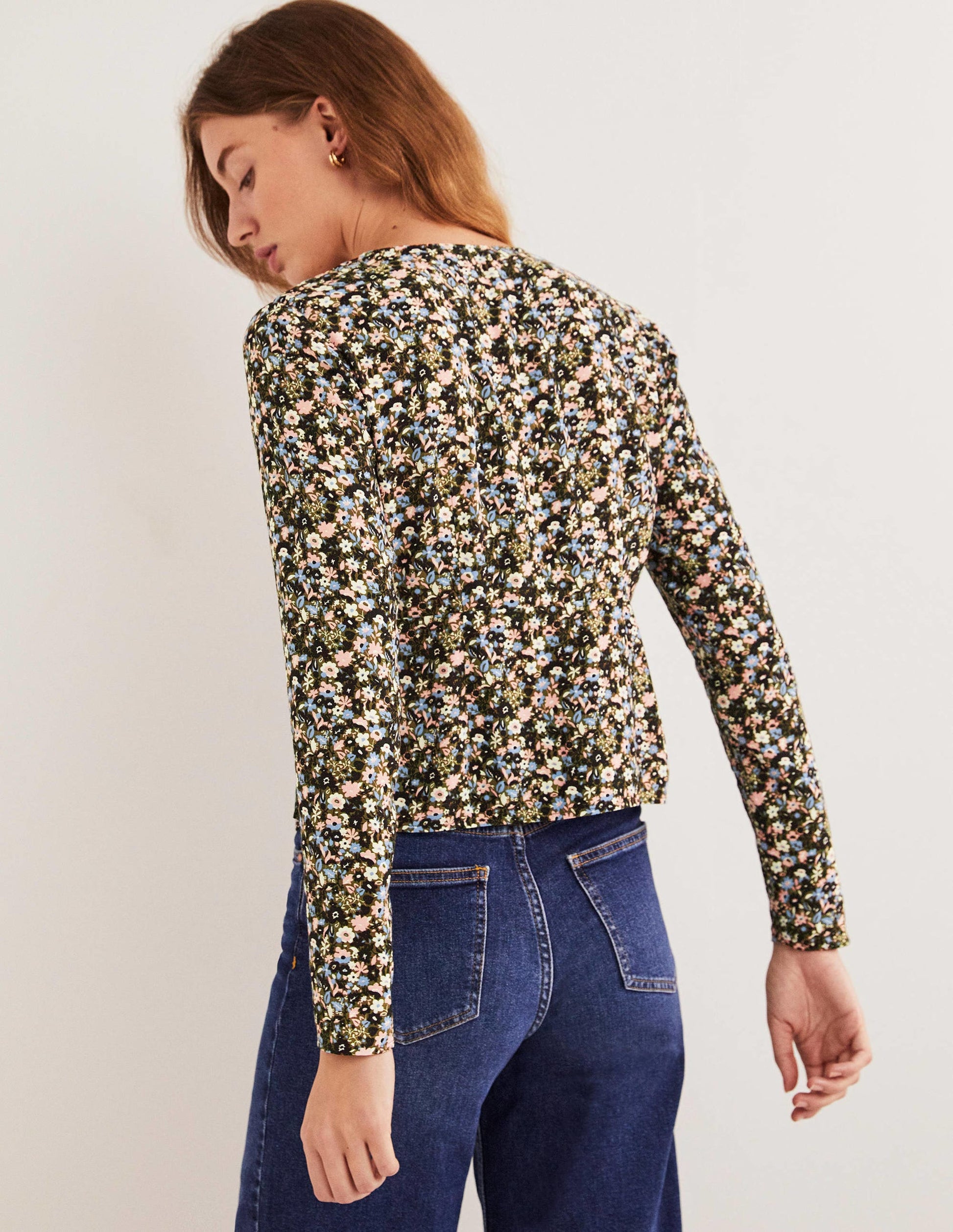 Printed V-Neck Top-Basil, Floret Meadow-3