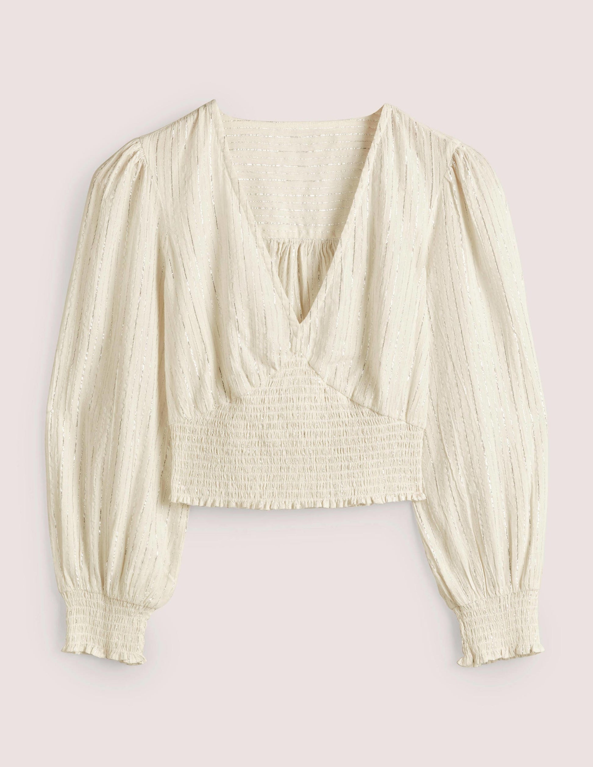 Top court en lurex à smocks-Lurex plissé ivoire-5