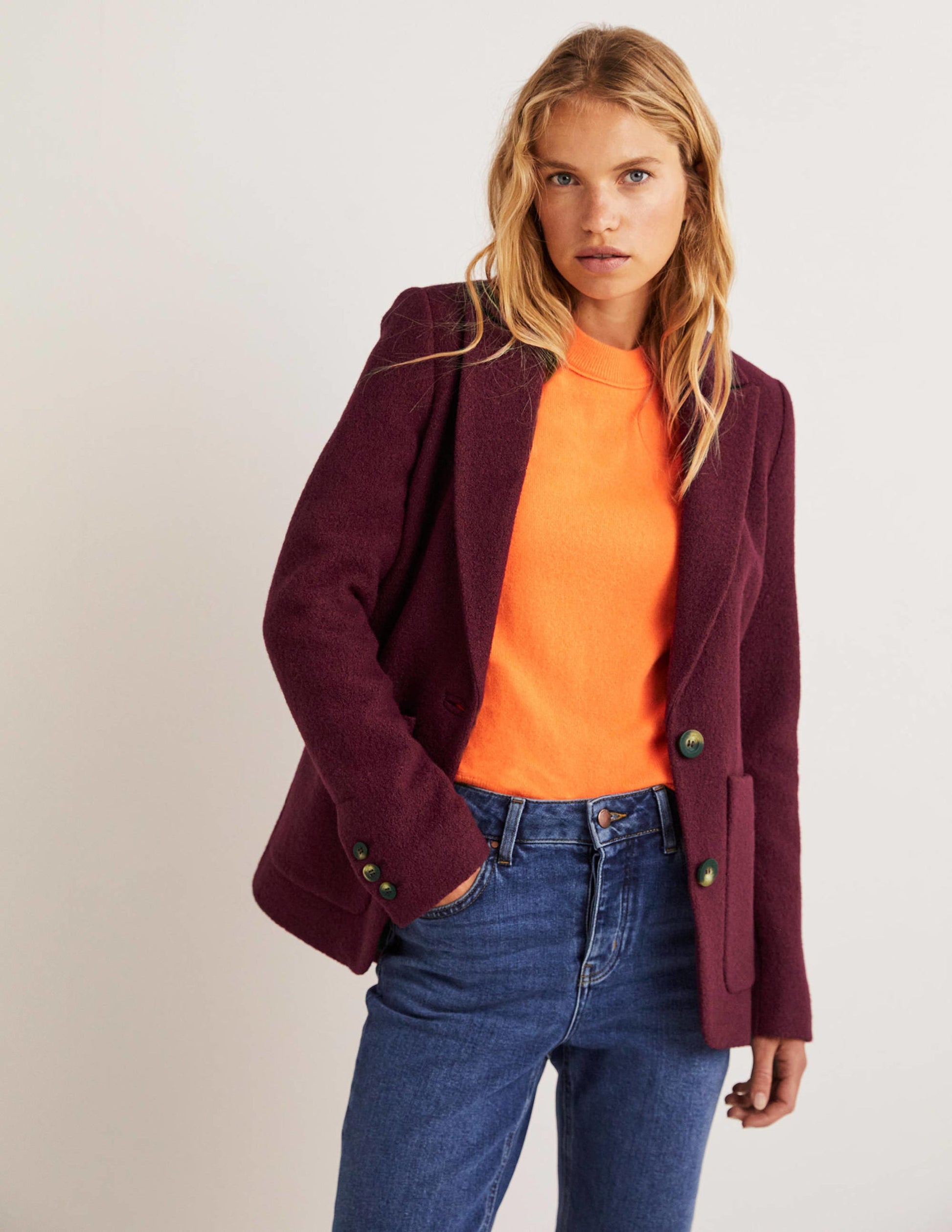 Bella Textured Wool Blazer-Mulled Wine-2