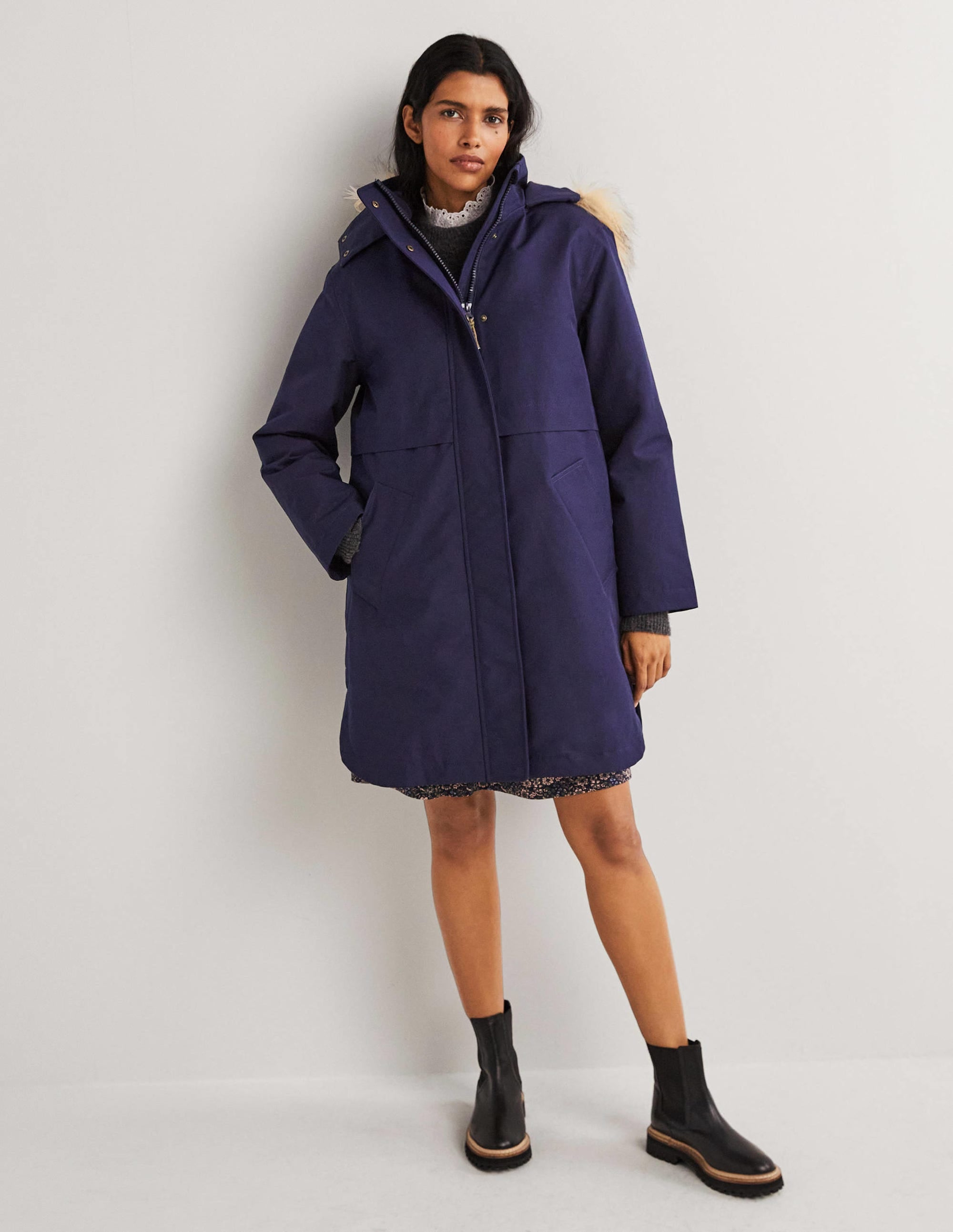 Waterproof Borg Lined Parka-Navy - Image 1