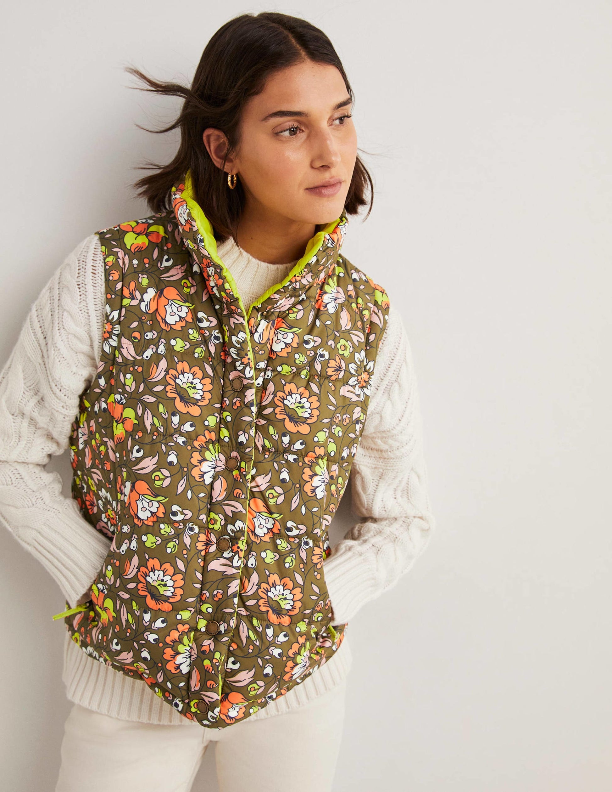 Veste sans manches réversible-Basilic, motif Botanic Meadow-1