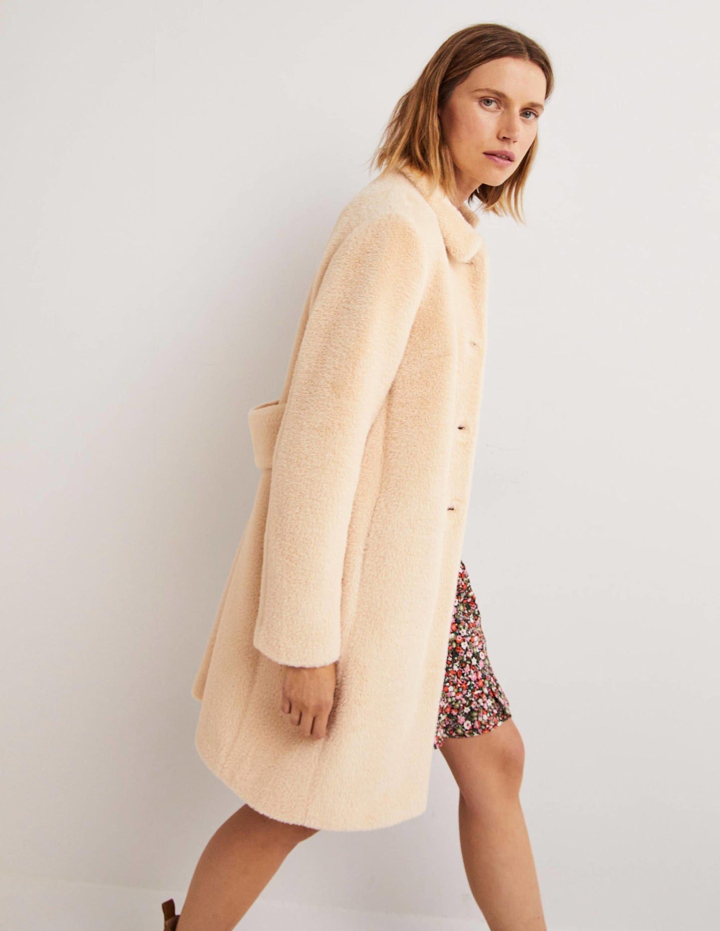 Faux Fur Collared Coat-Natural