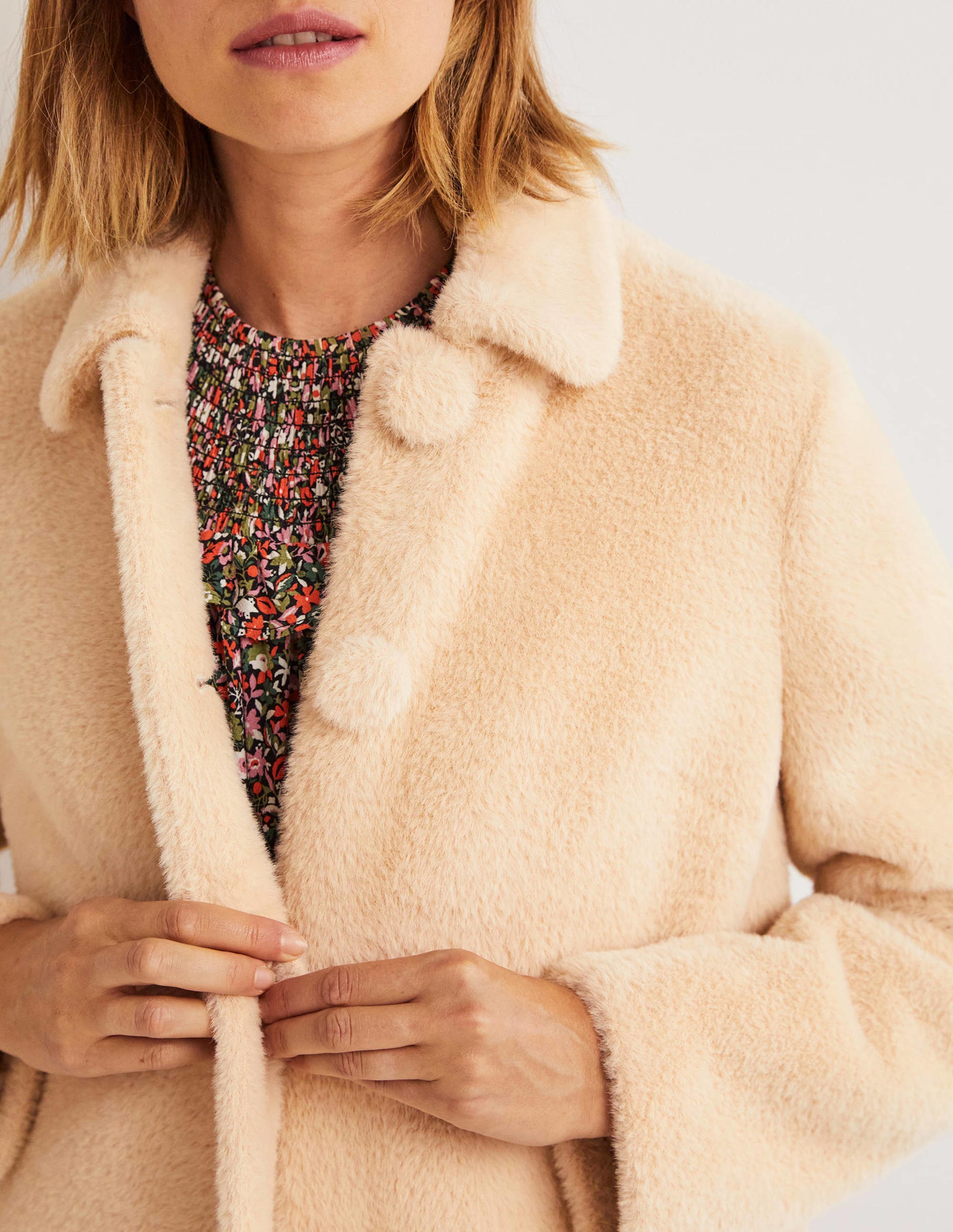 Manteau en fausse fourrure à col-Couleur naturelle - Image 2