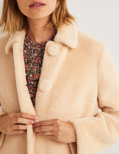 Faux Fur Collared Coat-Natural