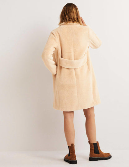 Faux Fur Collared Coat-Natural