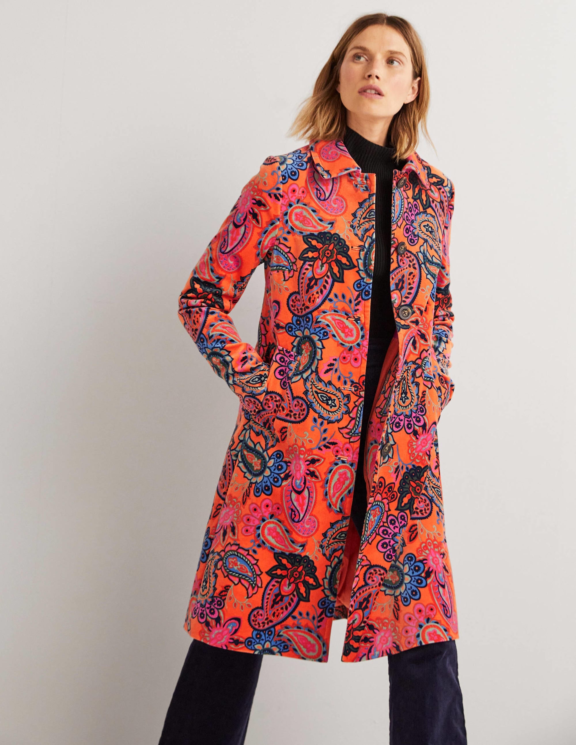 Elizabeth Mantel aus Samt-Gedecktes Orange, Paisleymuster - Image 4