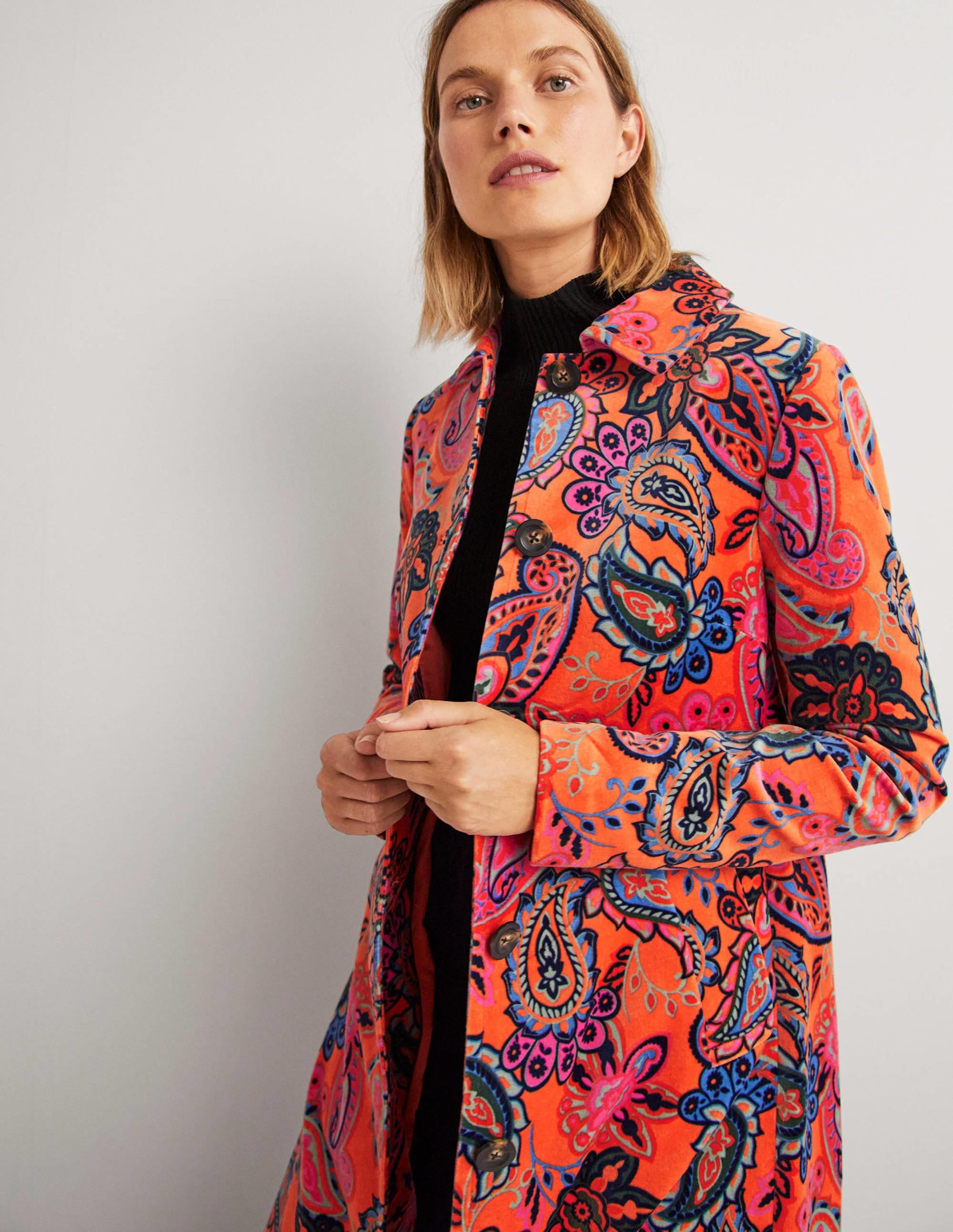 Elizabeth Mantel aus Samt-Gedecktes Orange, Paisleymuster - Image 6