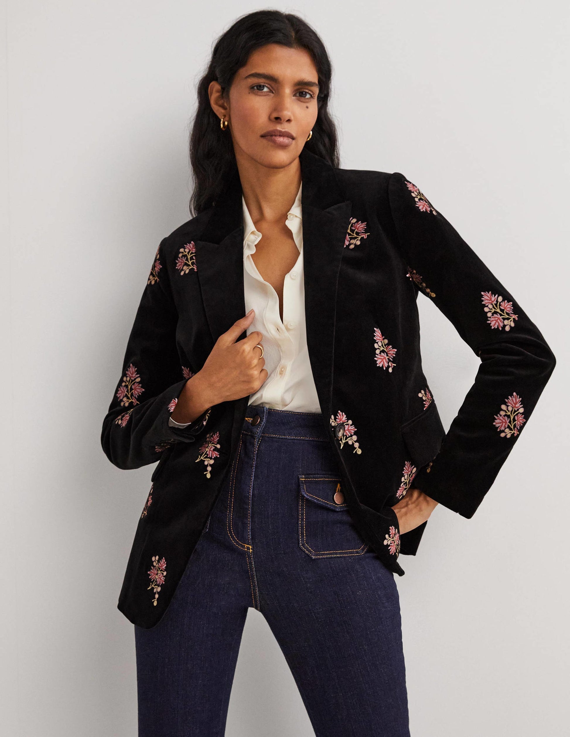 Blazer chic façon années 70-Noir, brodé-1