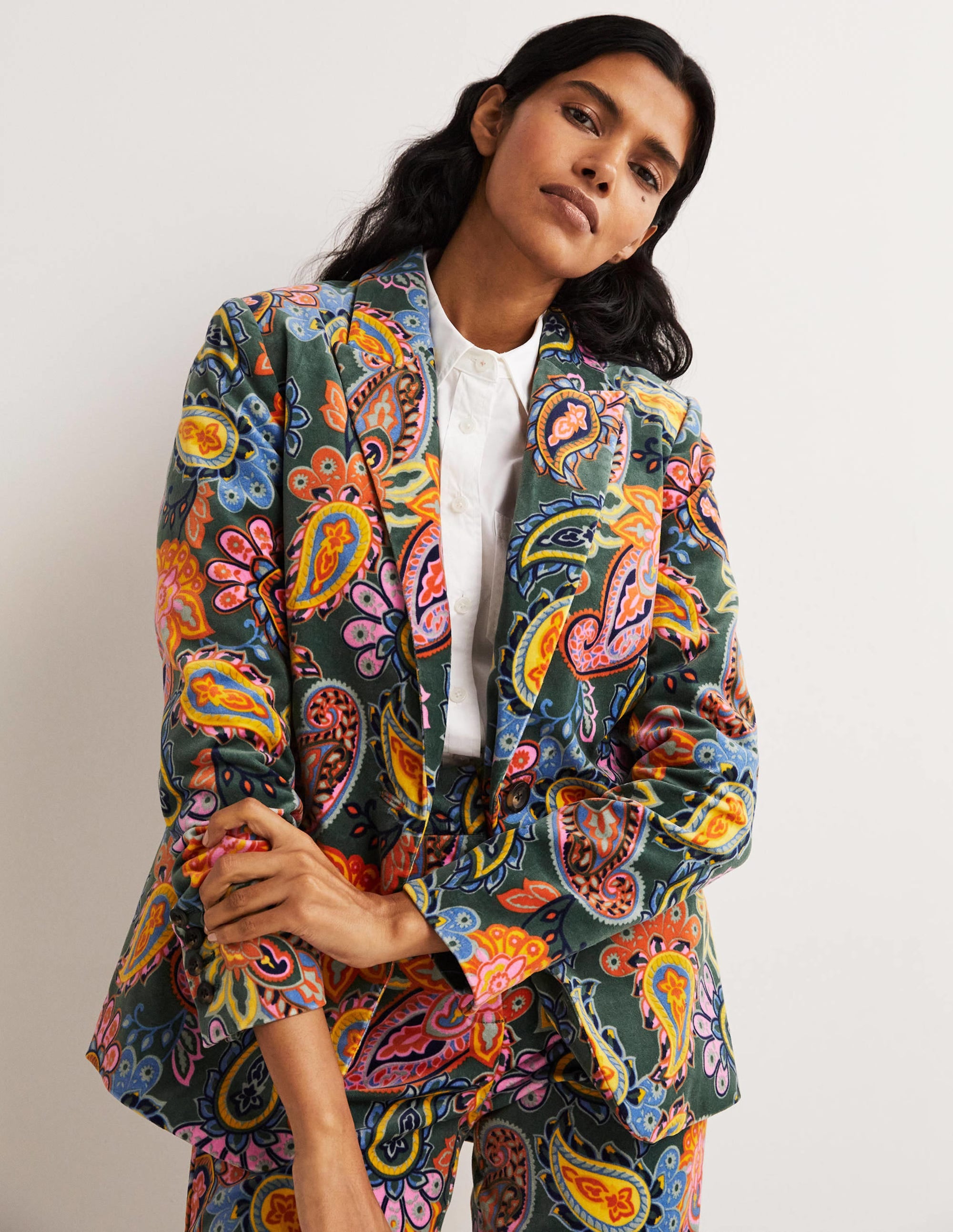 70s Tailored Blazer-Trekking Green, Paisley Charm - Image 1