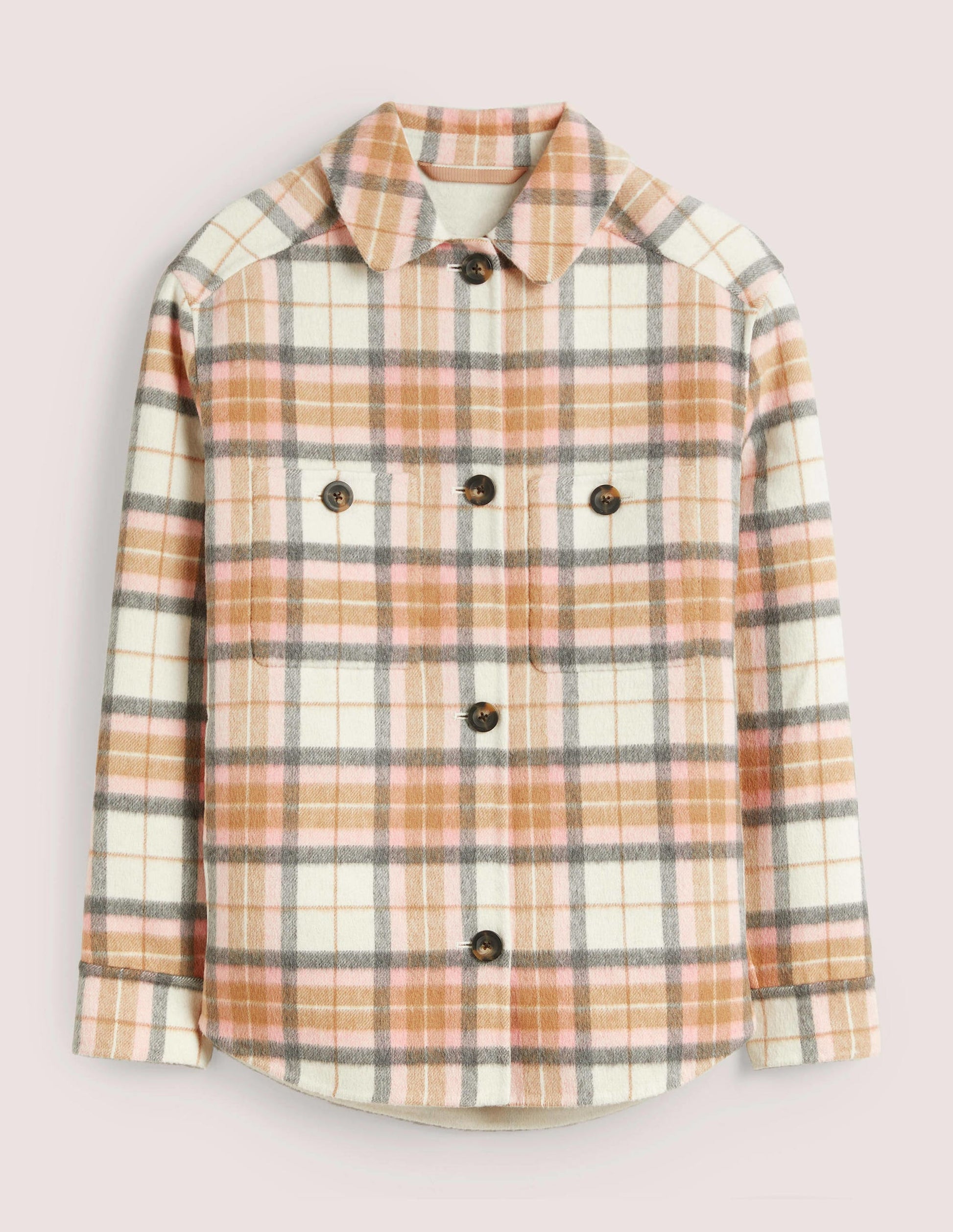 Lässiges Überhemd aus Wolle-Hellbeige Melange/Rosa, Kariert-6
