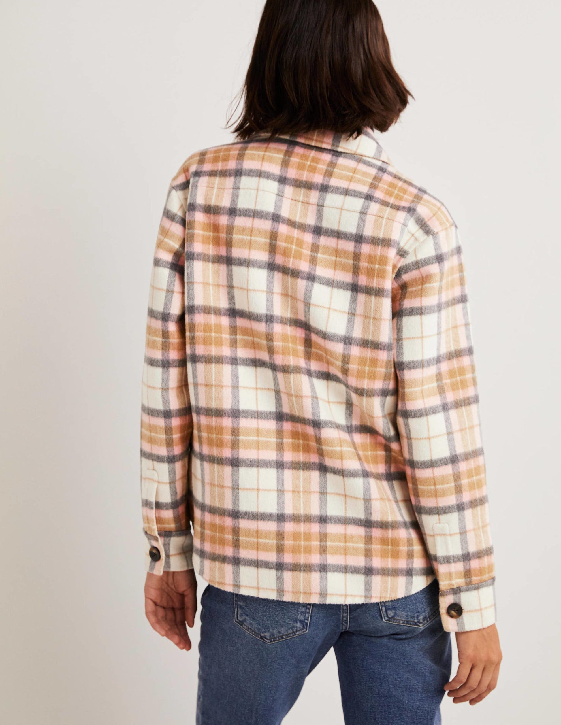 Lässiges Überhemd aus Wolle-Hellbeige Melange/Rosa, Kariert-4